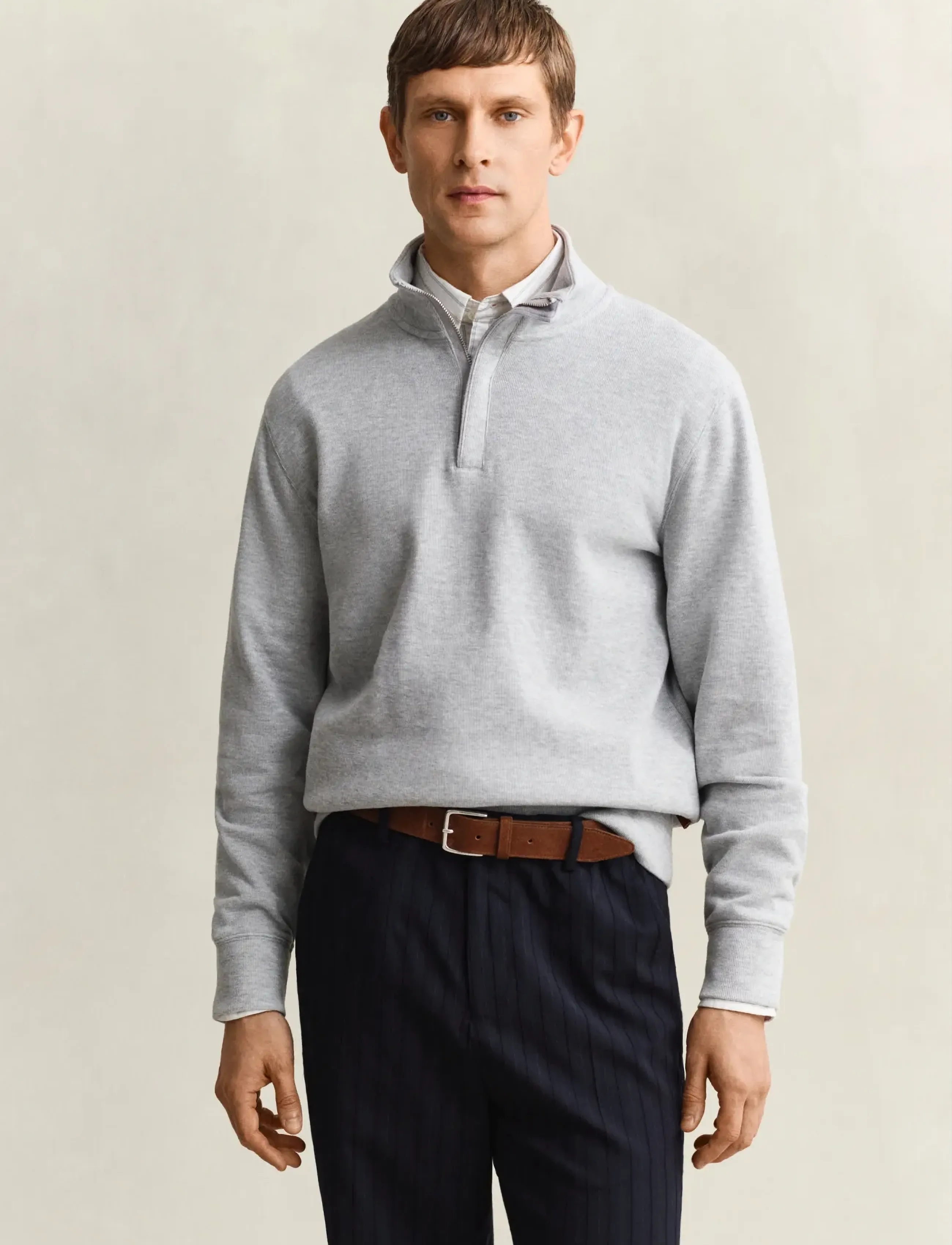 Gant Light Sacker Half Zip, XXL, Knitwear, Grau - Zip Jumpers, Männerswear