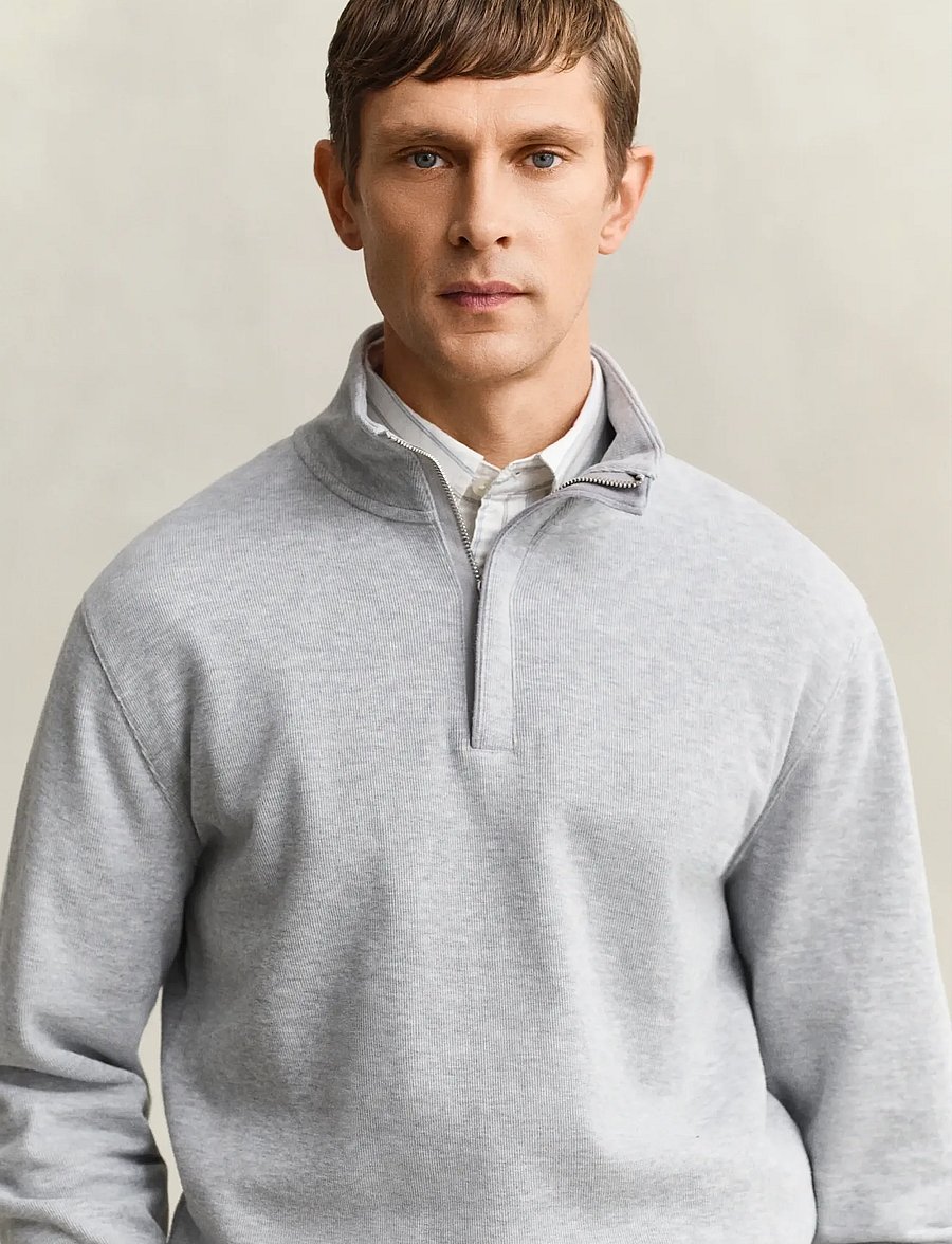 Gant - LIGHT SACKER HALF ZIP - poolpika lukuga džemprid - grey melange - 3