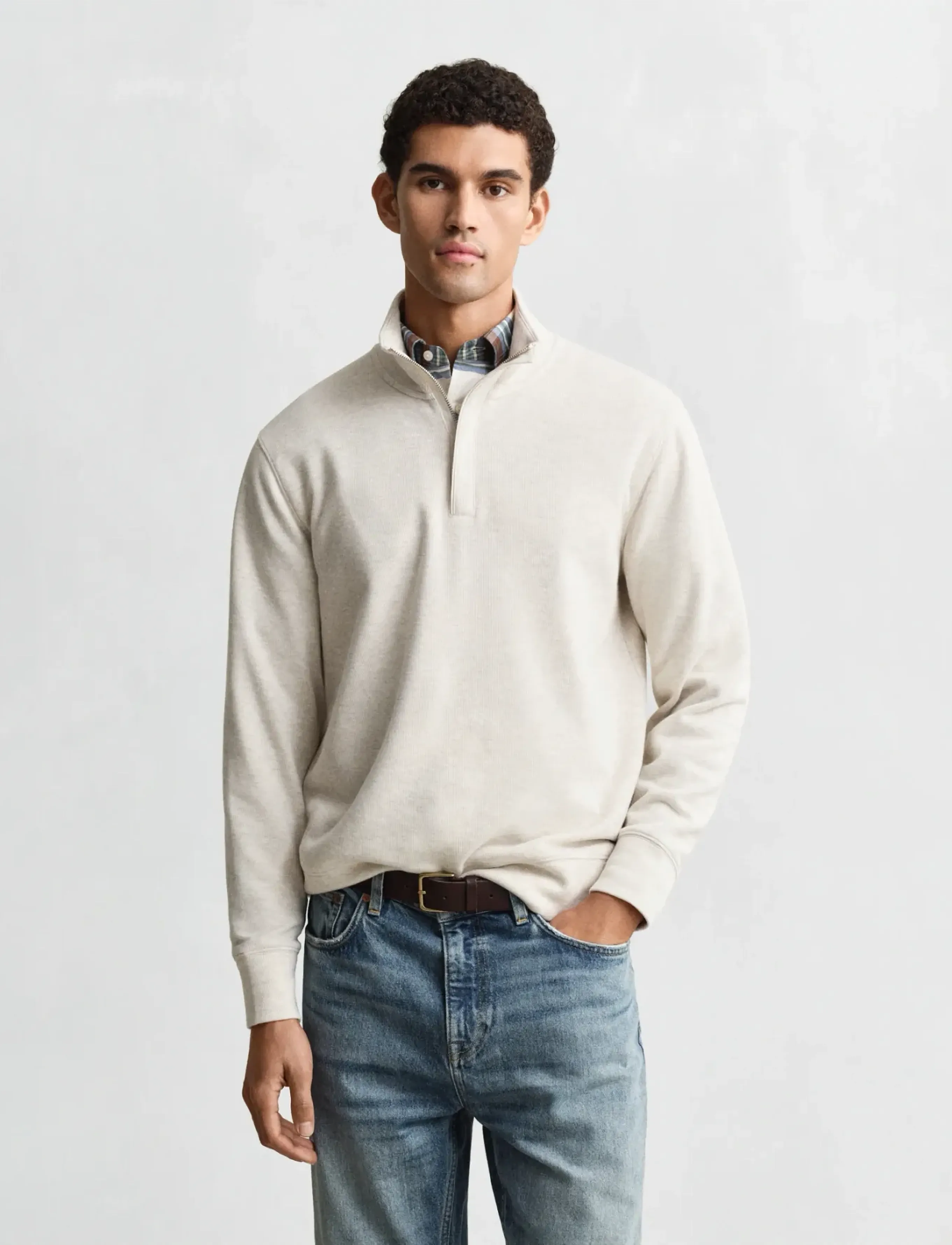 Gant Light Sacker Half Zip, M, Knitwear, Creme - Zip Jumpers, Männerswear