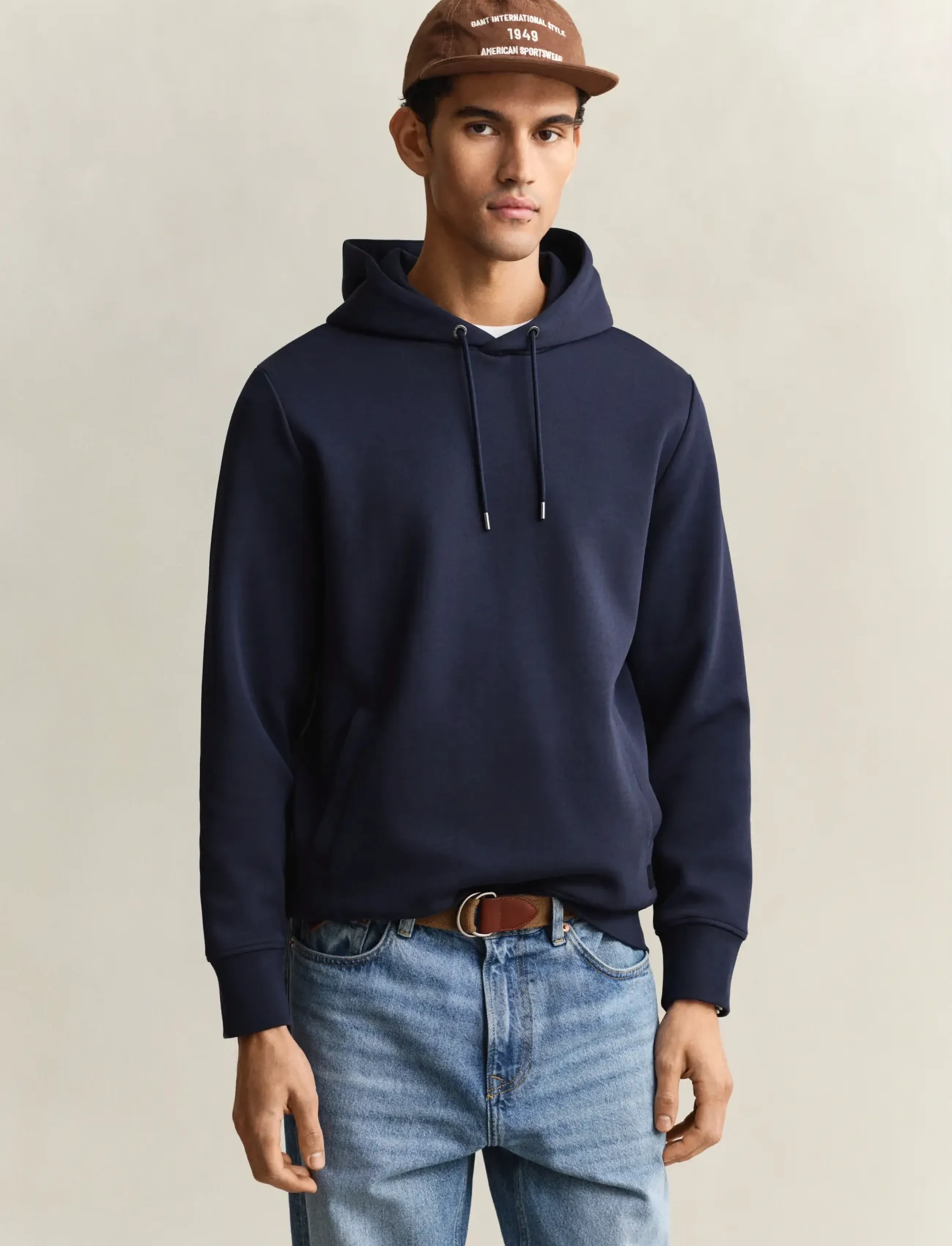 Gant Interlock Hoodie, Mænd, Interlock Hættetrøje, Navy, Str: XL