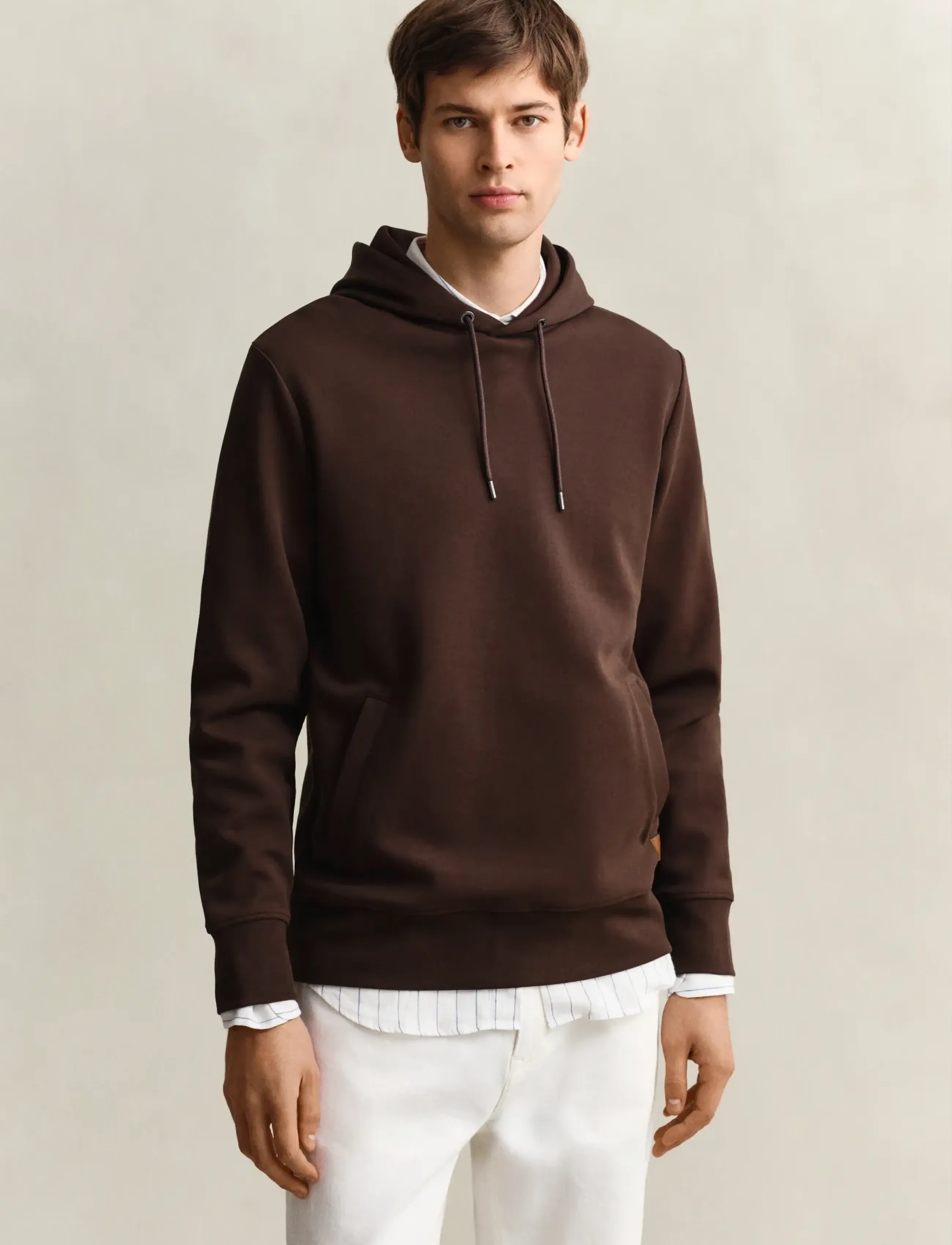 Gant Interlock Hoodie, Mænd, Interlock Hættetrøje, Brun, Str: L
