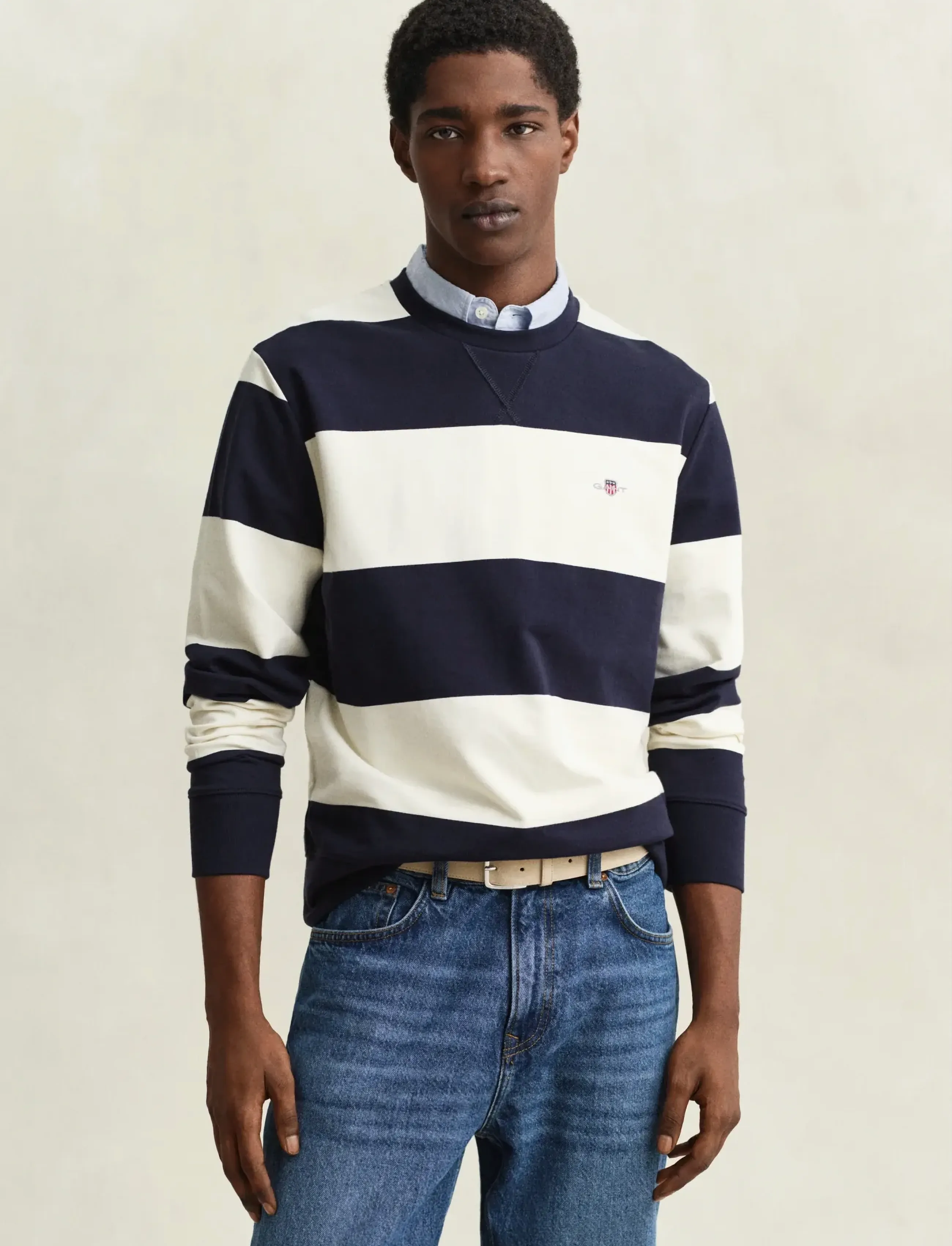 GANT STRIPED C-NECK - Kläder - EVENING BLUE / navy
