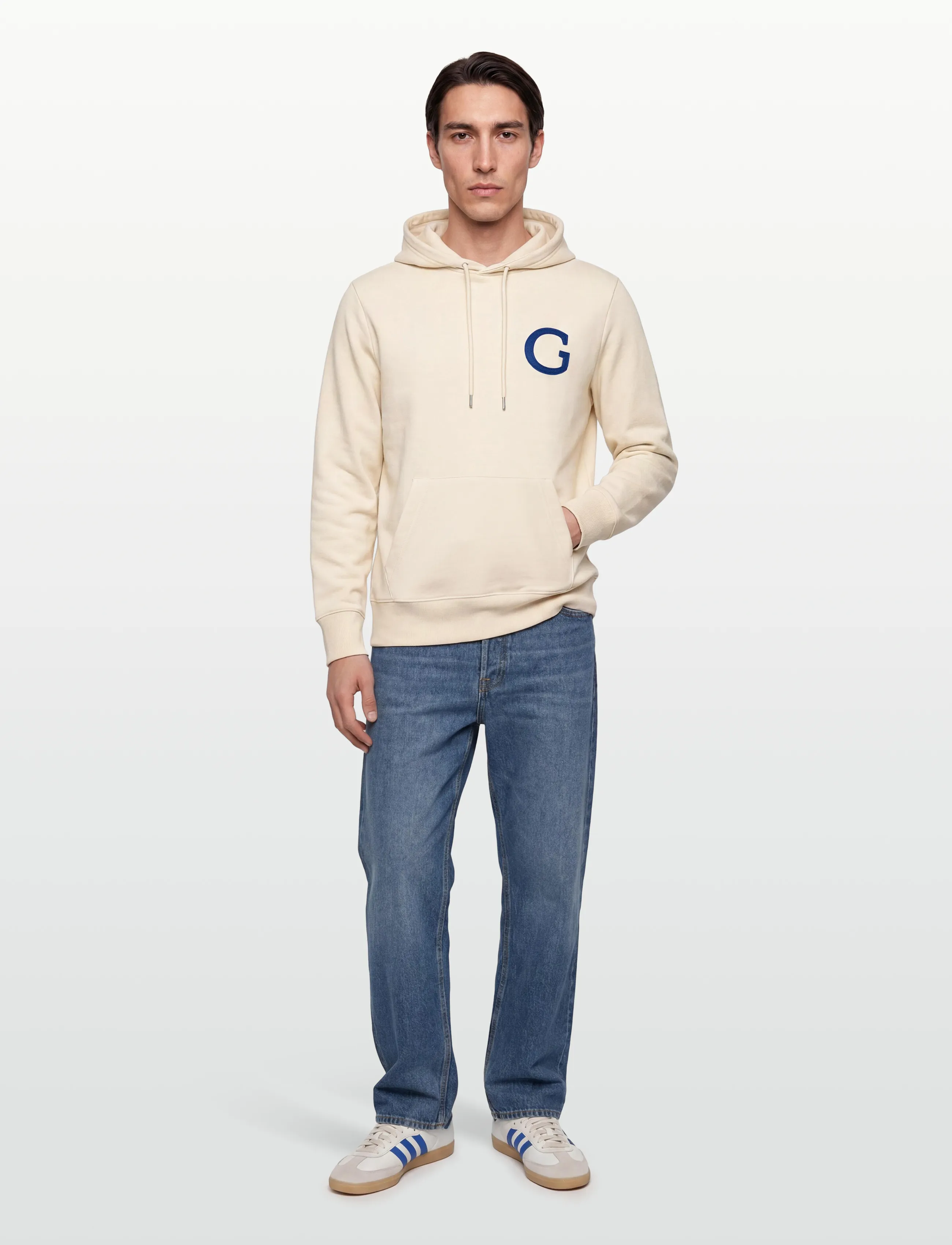 Gant G Badge Hoodie, Mænd, Badge Hættetrøje, Cream, Str: XXL