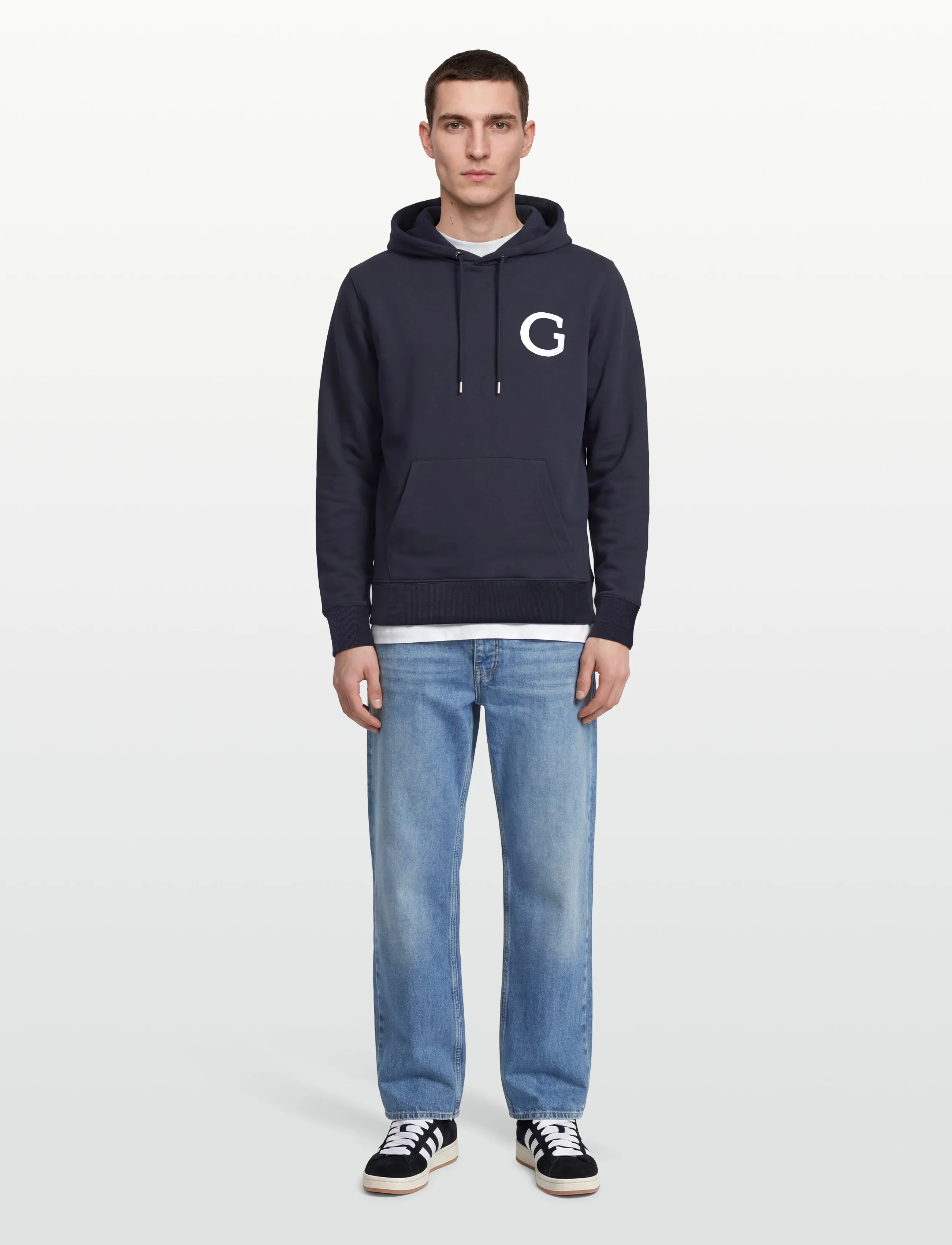Gant G Badge Hoodie, Mænd, Badge Hættetrøje, Navy, Str: XXXL