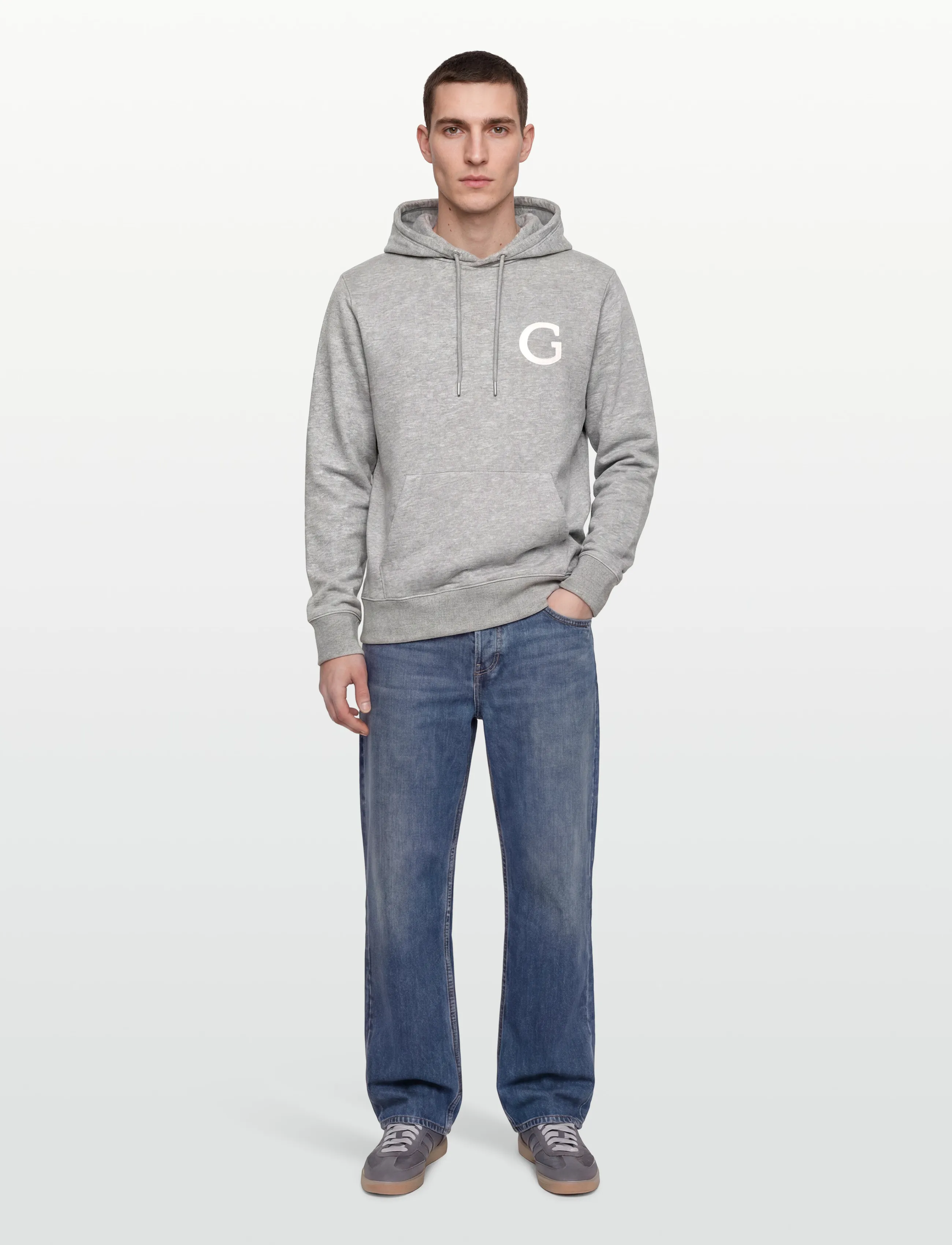 Gant G Badge Hoodie, Mænd, Badge Hættetrøje, Grå, Str: XXL