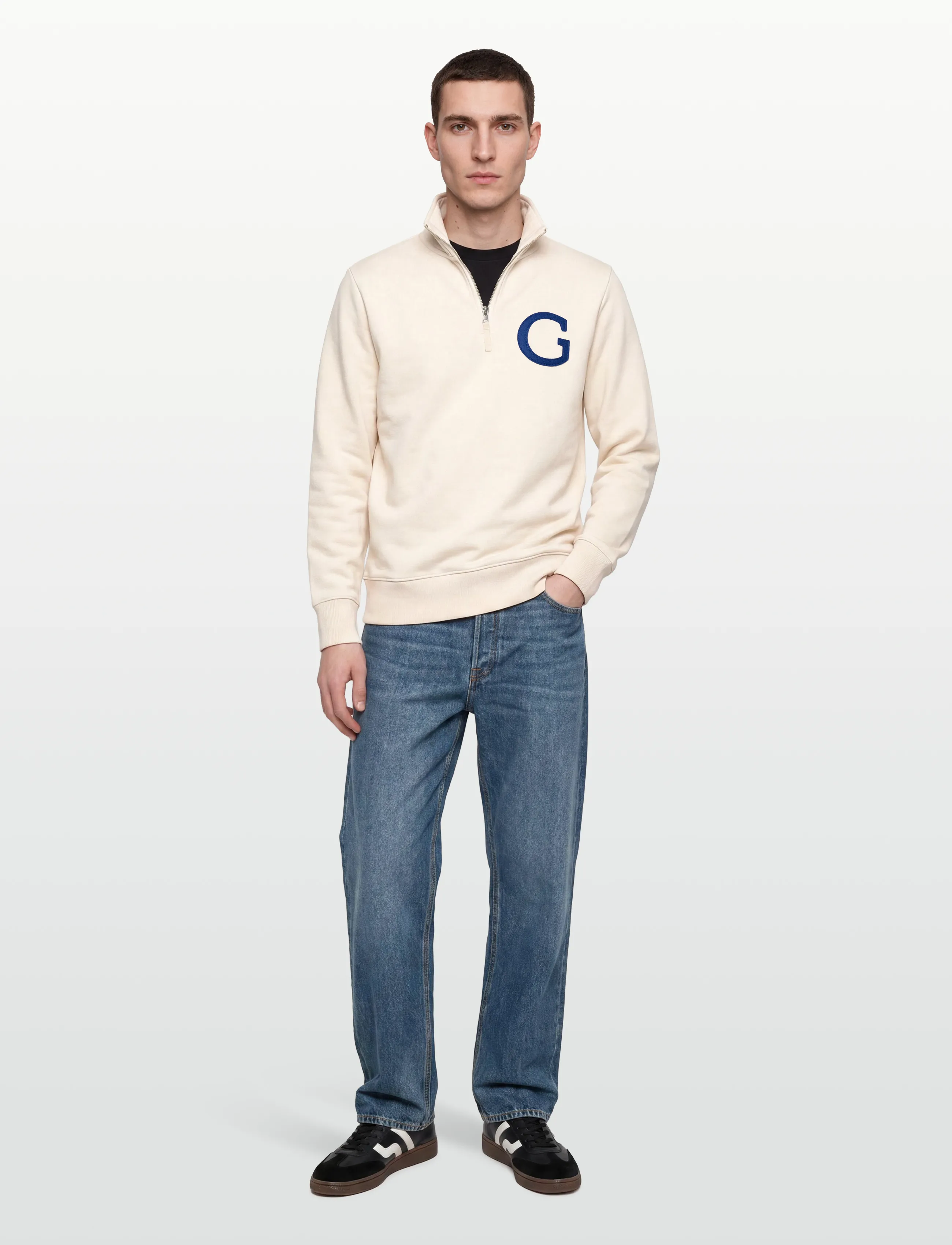 Gant G Badge Half Zip, Mænd, Half Zip Sweatshirt, Cream, Str: S