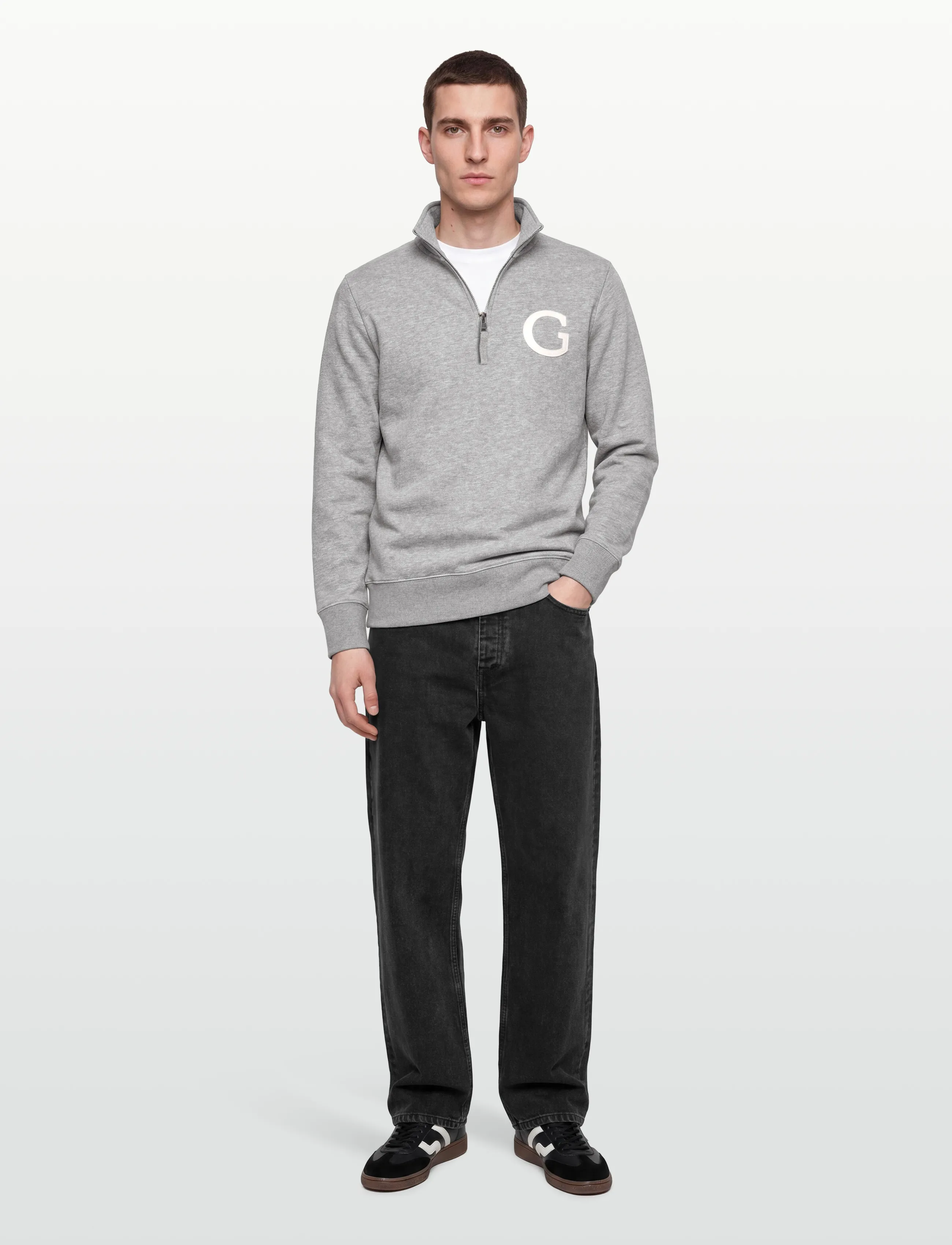GANT G BADGE HALF ZIP - Sweatshirts - GREY MELANGE / grey
