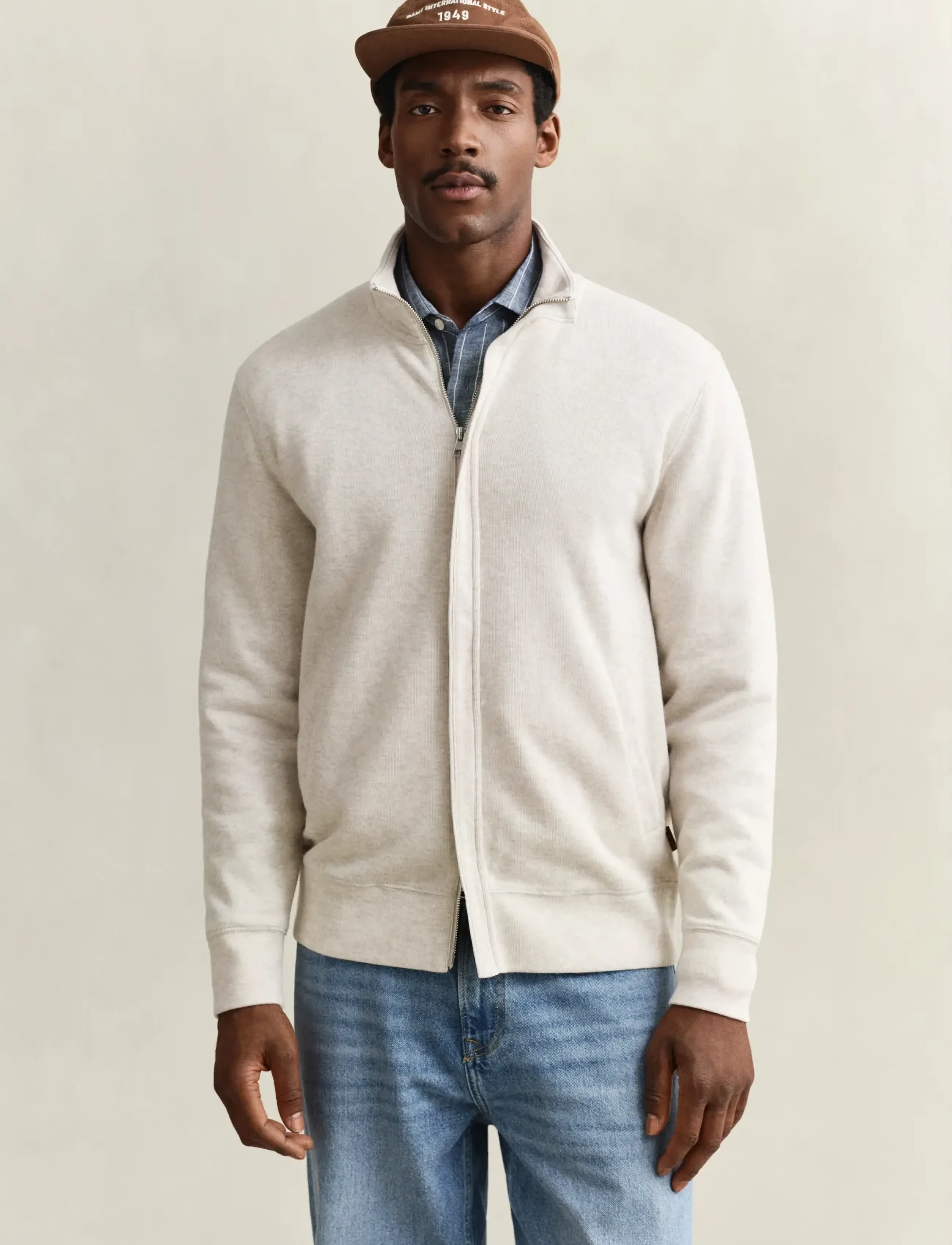GANT LIGHT SACKER RIB FZ - „Preppy“ - SEED MELANGE / beige