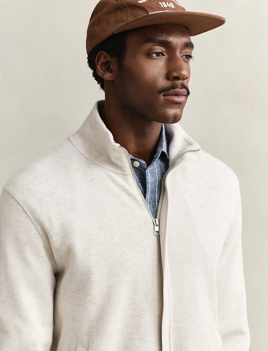 Gant - LIGHT SACKER RIB FZ - pullover mit durchgehendem reißverschluss - seed melange - 3