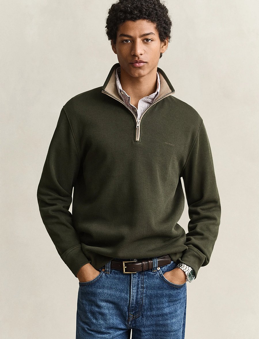 Gant - SACKER RIB HALF ZIP - halfzip strik - dark moss green - 0