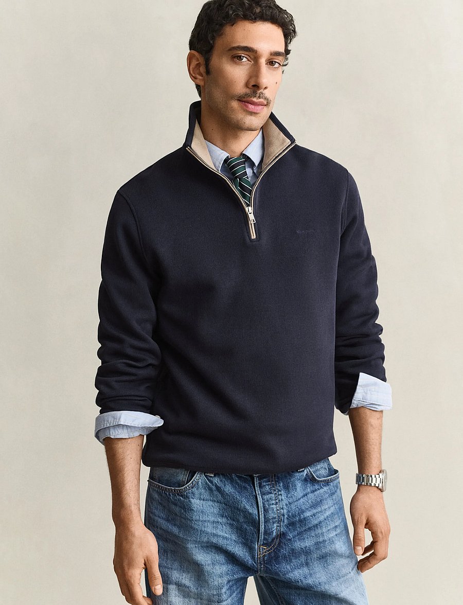 Gant - SACKER RIB HALF ZIP - pullover mit halbem reißverschluss - evening blue - 0