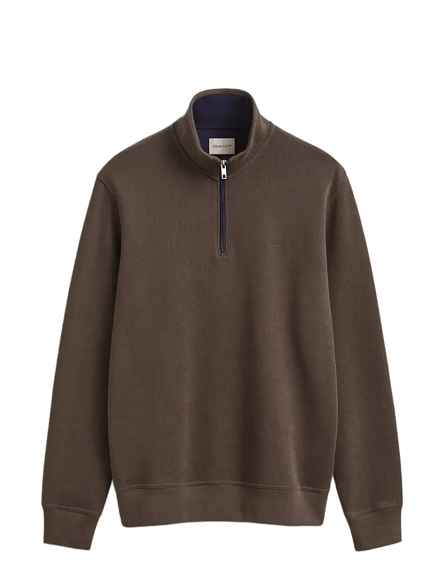 Gant - SACKER RIB HALF ZIP - sweatshirts - shadow brown - 1