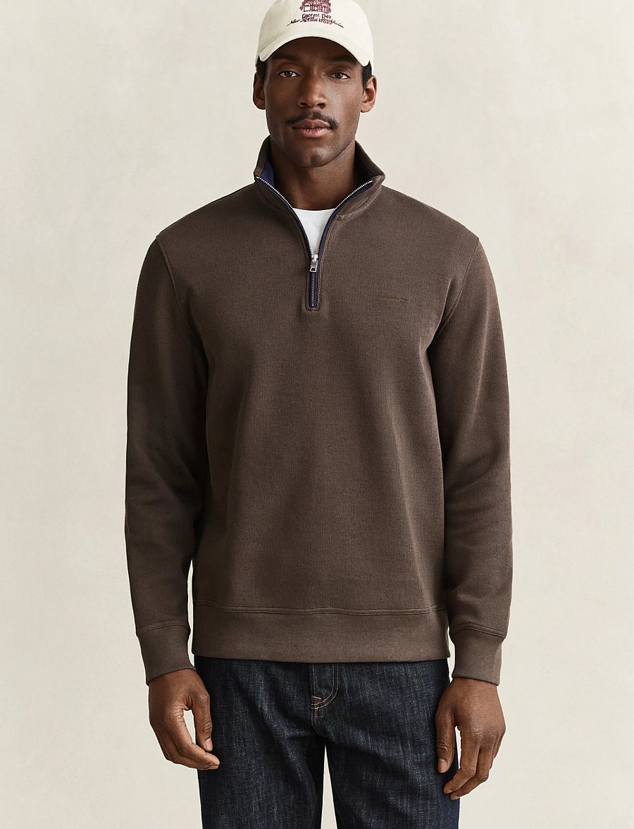 Gant - SACKER RIB HALF ZIP - half zip-tröjor - shadow brown - 0