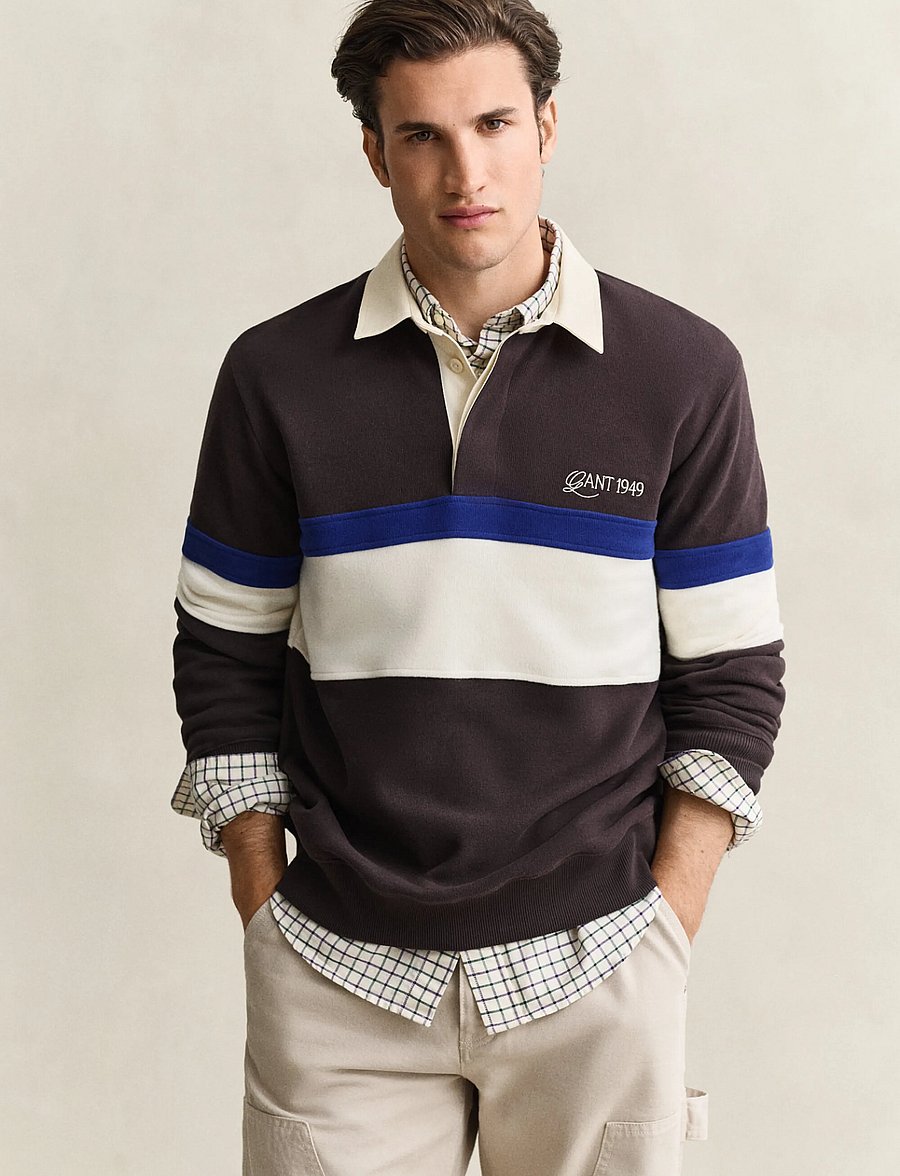 Gant - STRIPED SWEAT HEAVY RUGGER - charred wood brown - 0