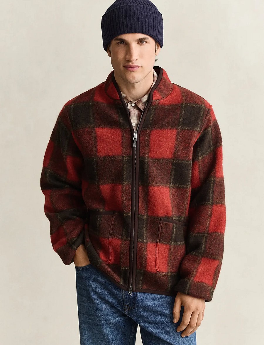 Gant - CHECKED FLEECE JACKET - copperwood - 0