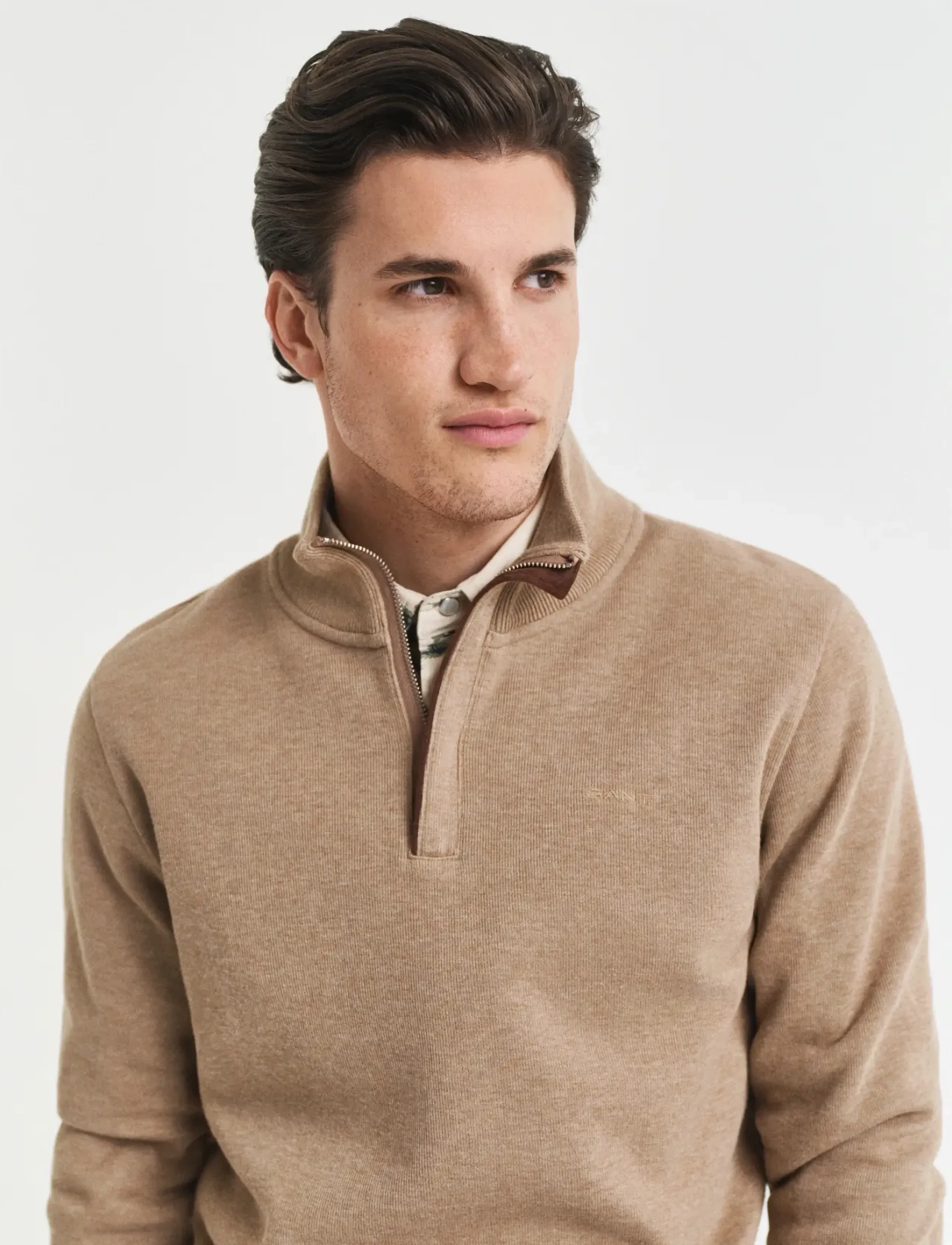 Gant - SACKER RIB HALF ZIP - sweatshirts - khaki mel - 4