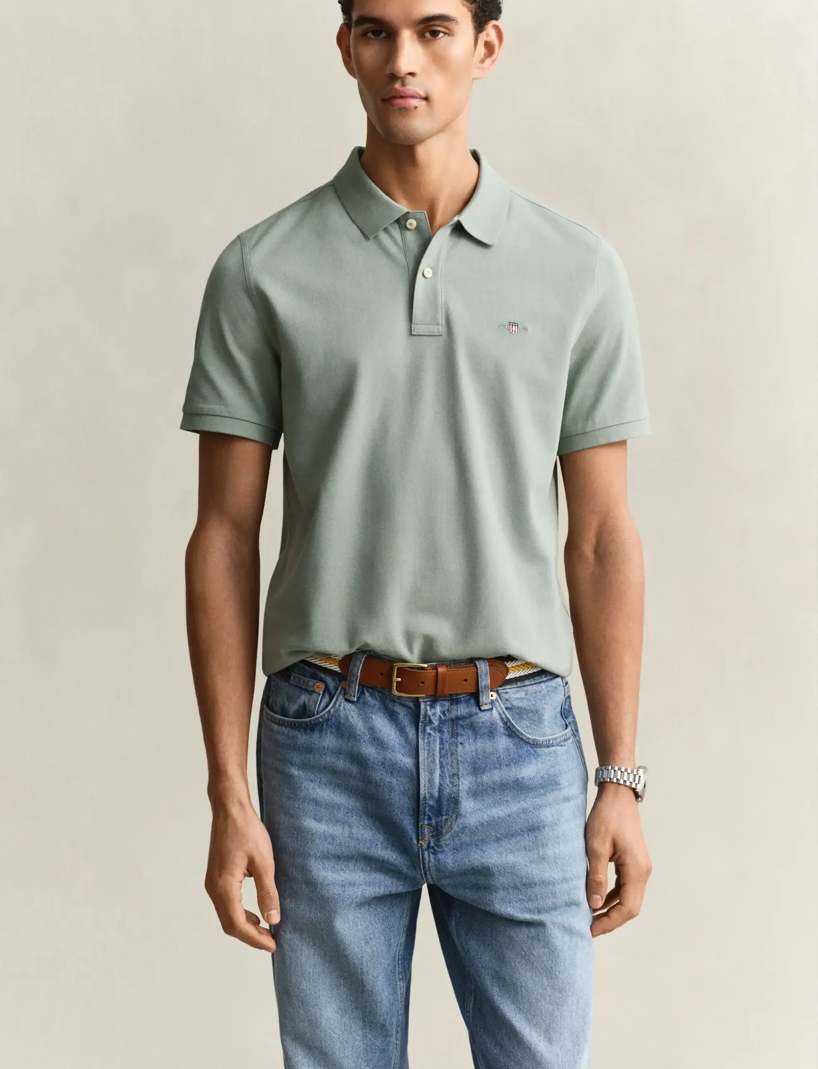 GANT REG SHIELD SS PIQUE POLO - Kortærmede poloer - CERAMIC GREY / green