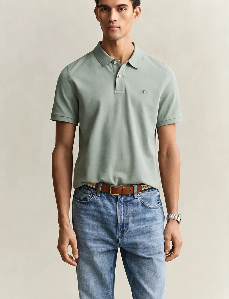 GANT - REG SHIELD SS PIQUE POLO - kortærmede poloer - ceramic grey - 0