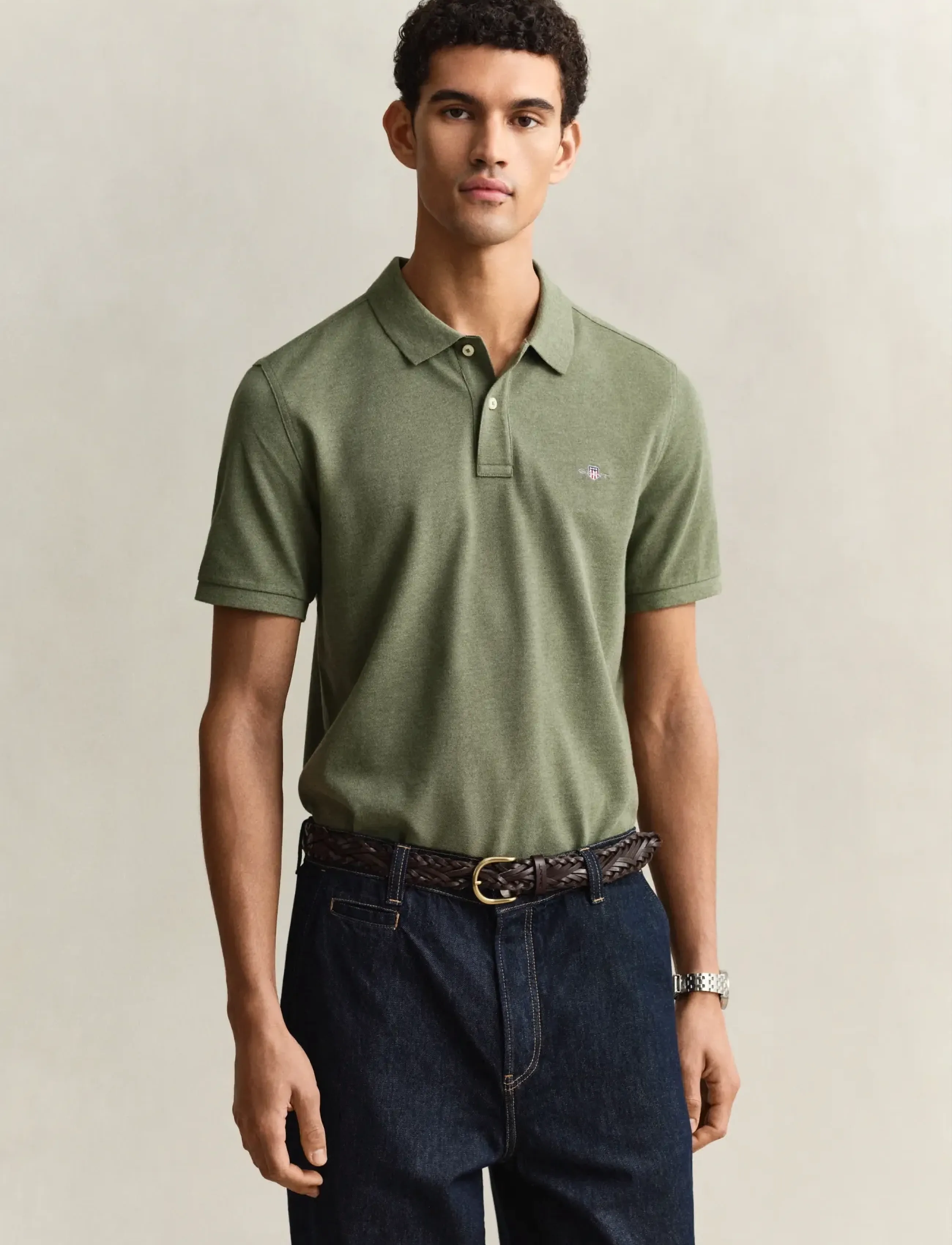 GANT REG SHIELD SS PIQUE POLO - Kortærmede poloer - DARK CACTUS MELANGE / khaki/green