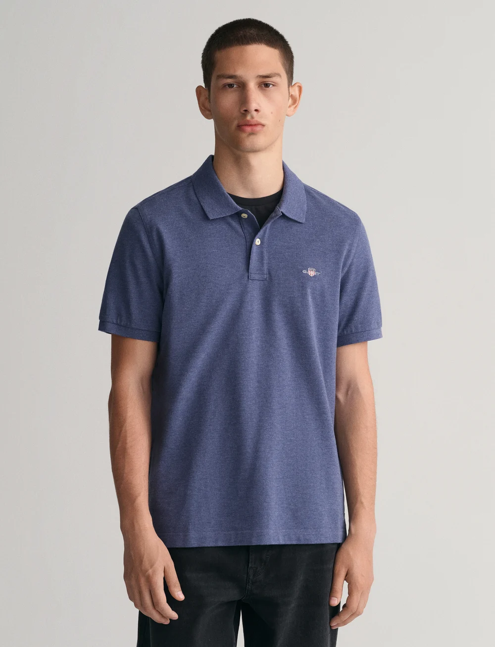 GANT - REG SHIELD SS PIQUE POLO - kortærmede poloer - dark jeansblue melange - 0