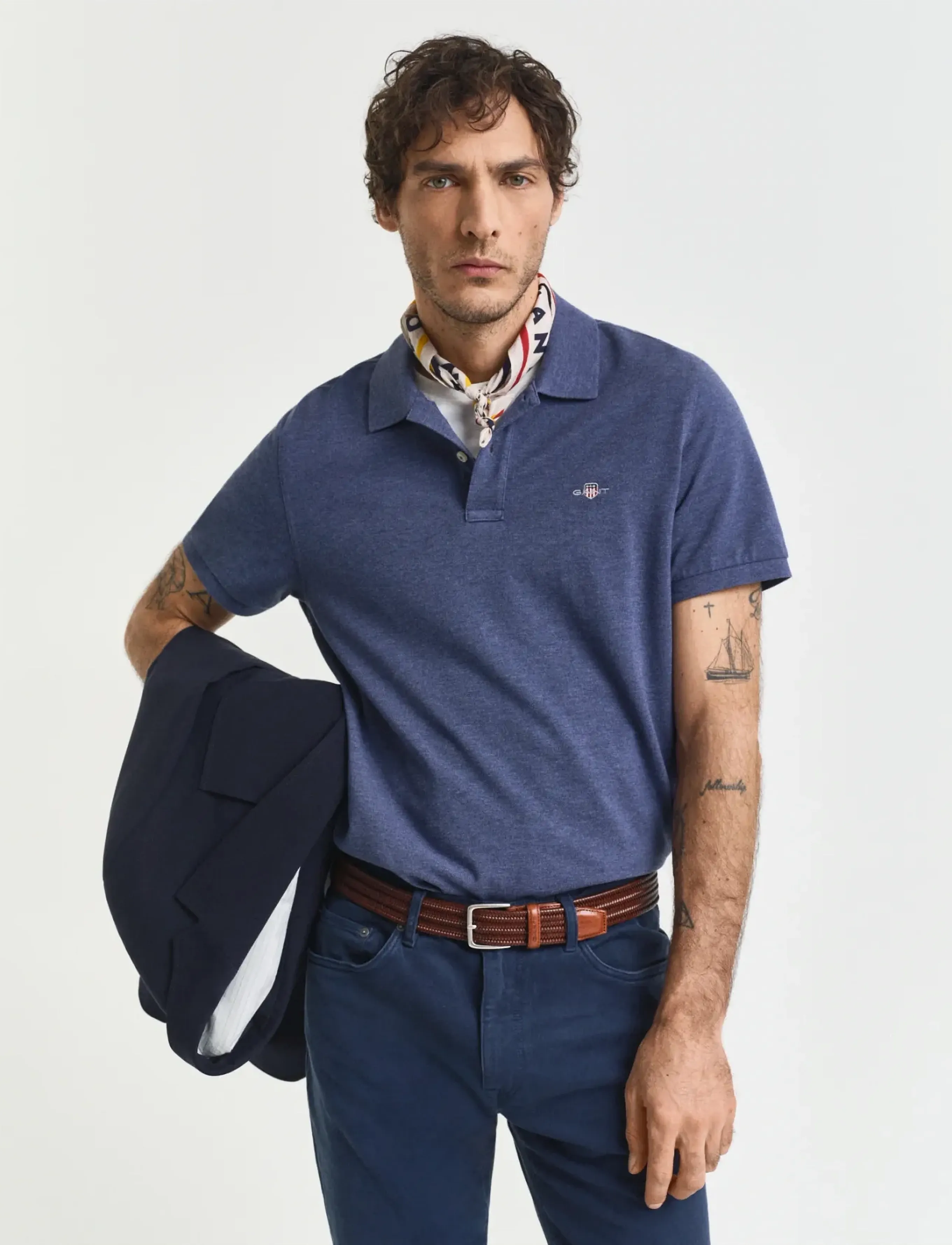 GANT REG SHIELD SS PIQUE POLO - Poloer - DARK JEANSBLUE MELANGE / navy