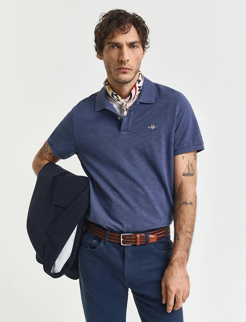 GANT - REG SHIELD SS PIQUE POLO - kortærmede poloer - dark jeansblue melange - 0