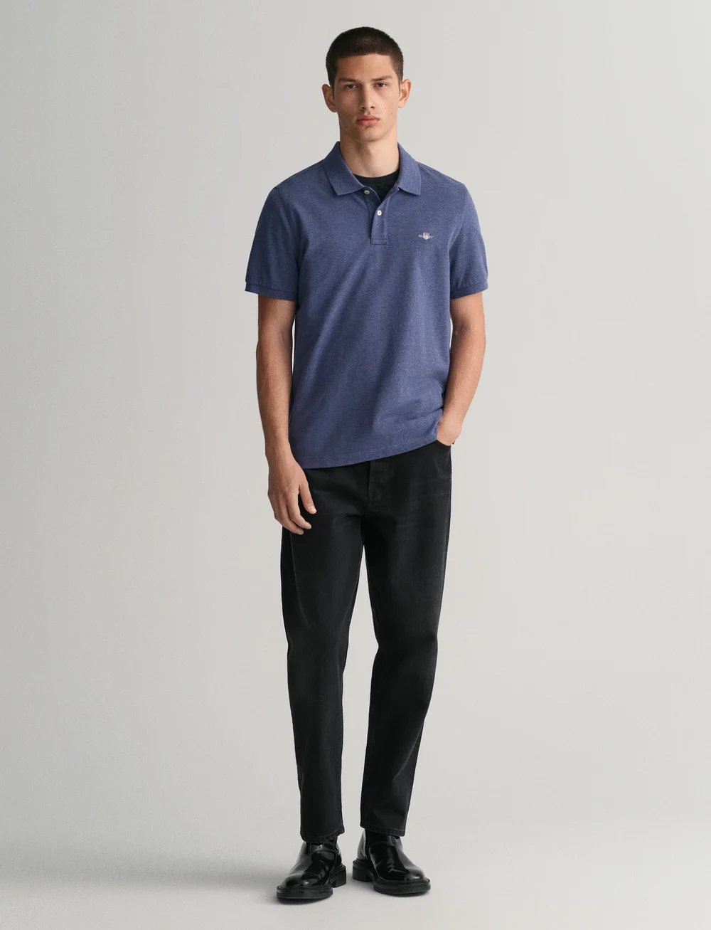 GANT - REG SHIELD SS PIQUE POLO - kortærmede poloer - dark jeansblue melange - 5