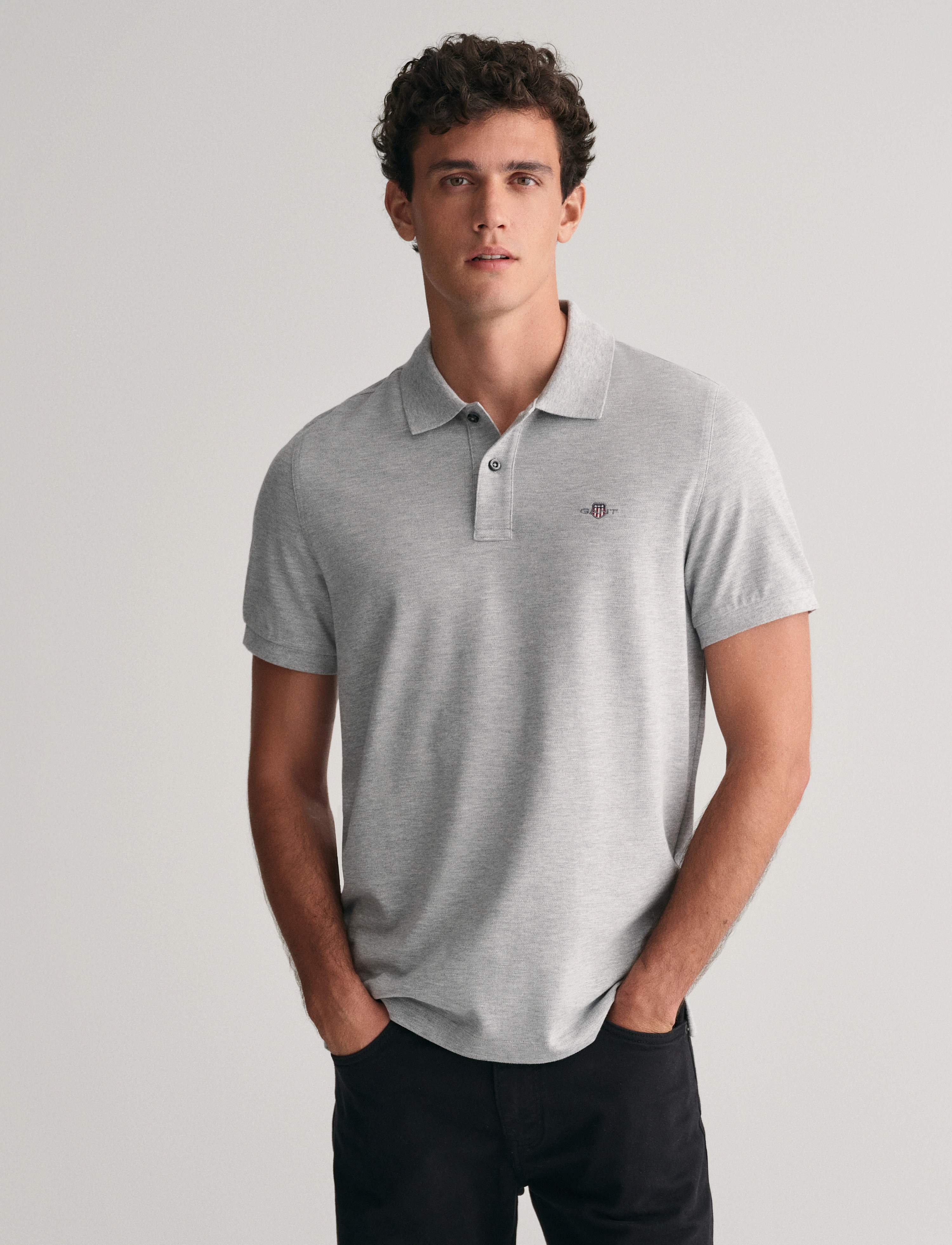 GANT REG SHIELD SS PIQUE POLO - Pikeepaidat - GREY MELANGE / grey