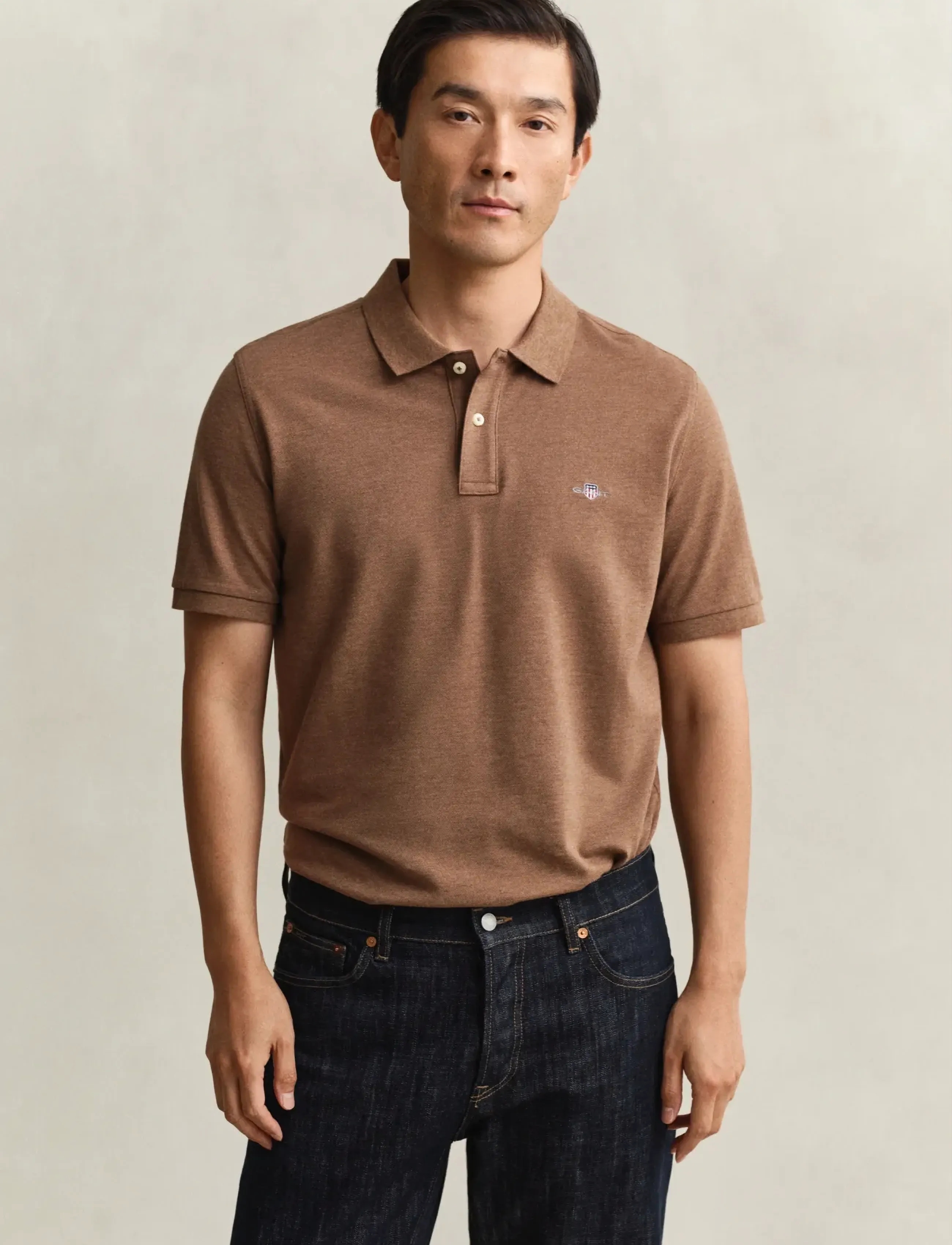 GANT REG SHIELD SS PIQUE POLO - Kortærmede poloer - HAZELNUT MELANGE / brown