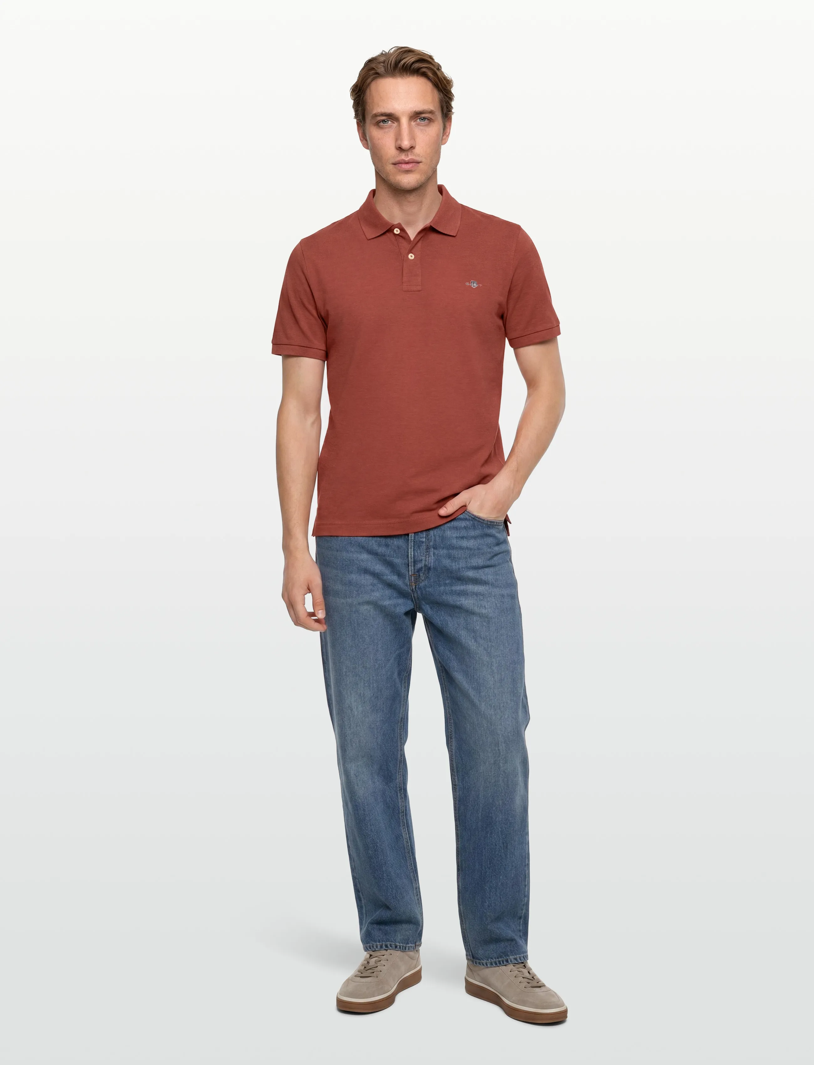 Gant REG SHIELD SS PIQUE POLO - Tøj - IRON RED MELANGE / red