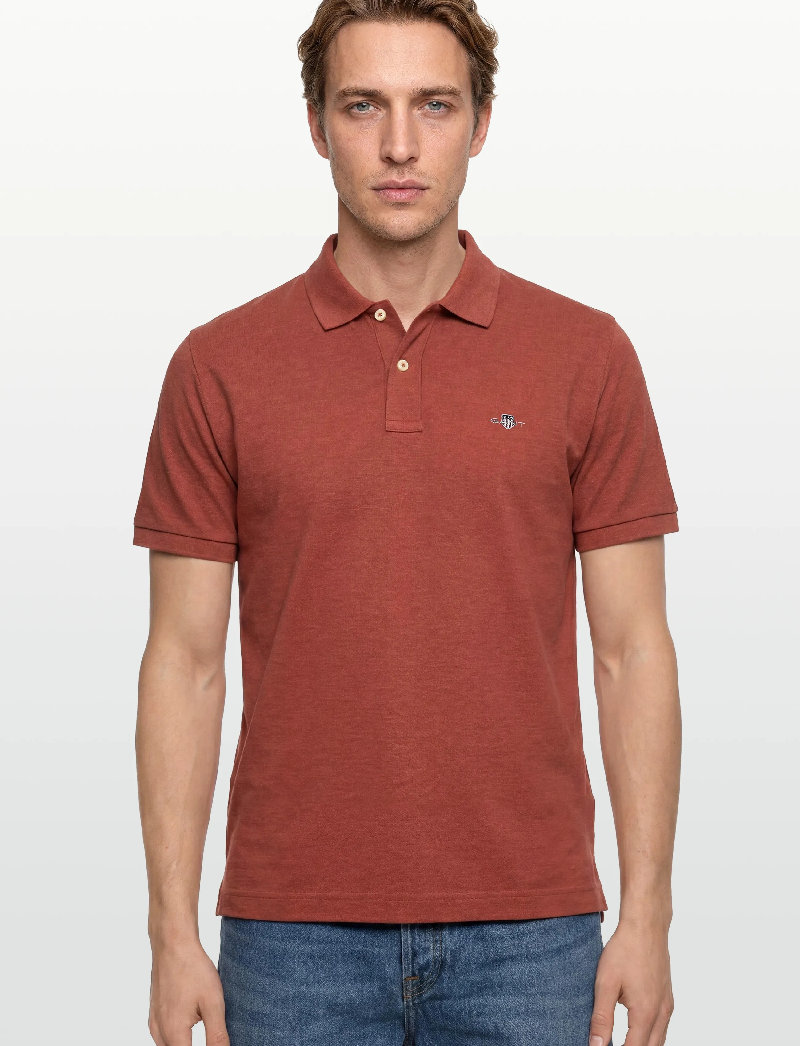 Gant - REG SHIELD SS PIQUE POLO - short-sleeved polos - iron red melange - 3