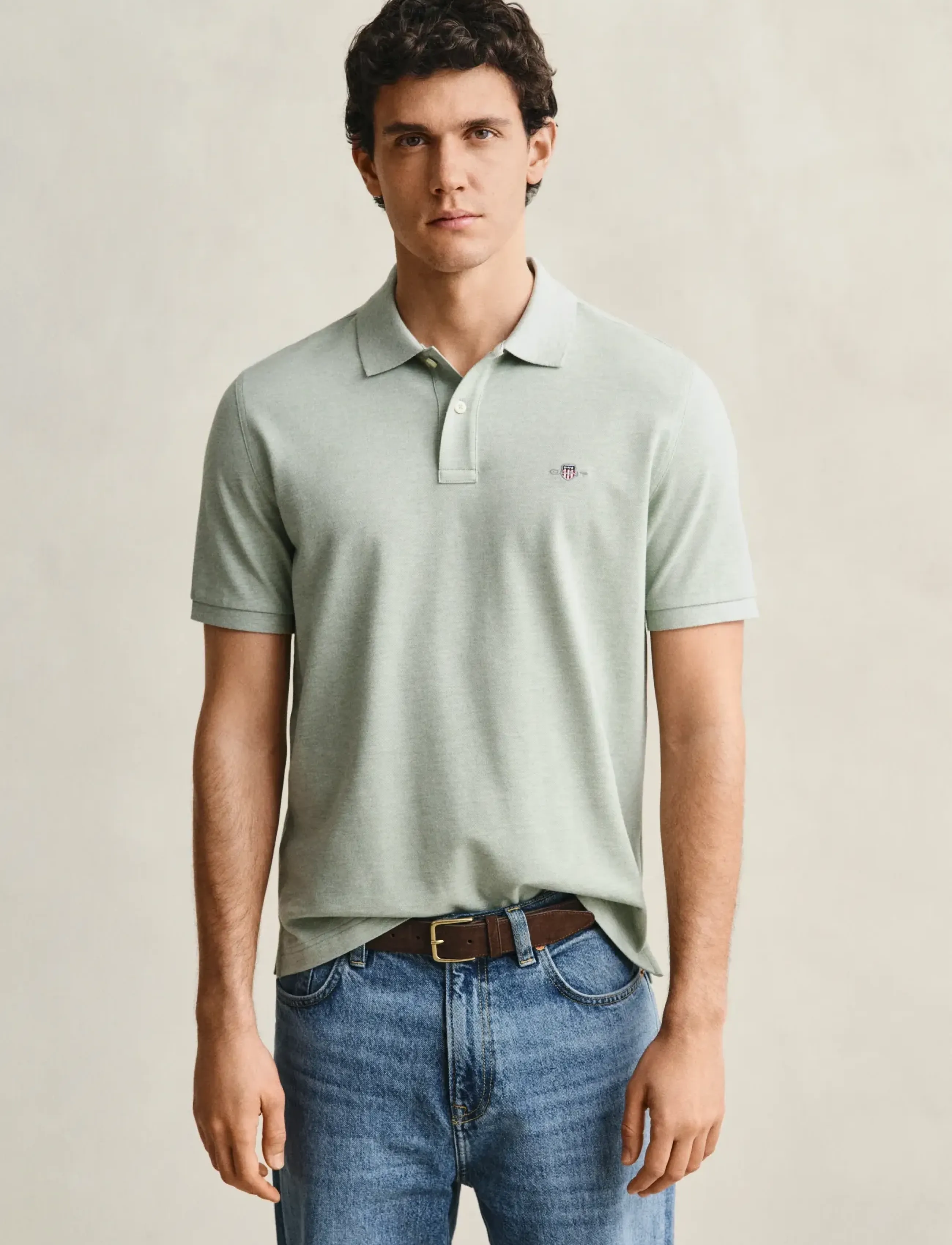 Gant Classic Regular Polo Shirt - Koszulki Polo - SOFT GREEN MELANGE / green