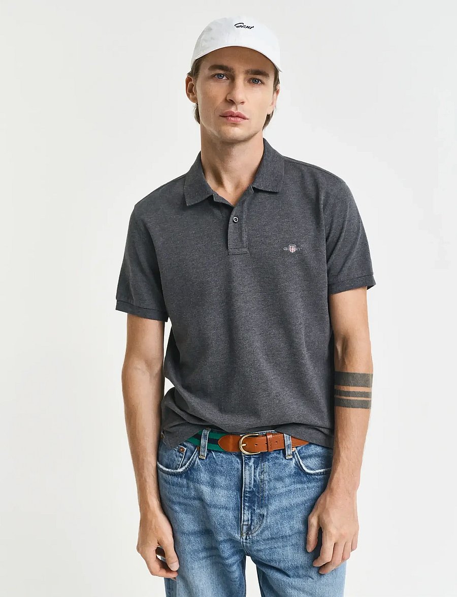 Gant - SLIM SHIELD SS PIQUE POLO - toppar & t-shirts - antracit melange - 0