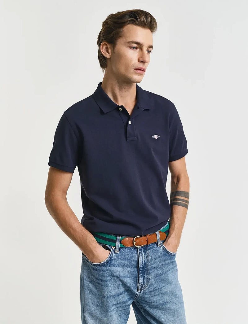 GANT - SLIM SHIELD SS PIQUE POLO - oberteile & t-shirts - evening blue - 0