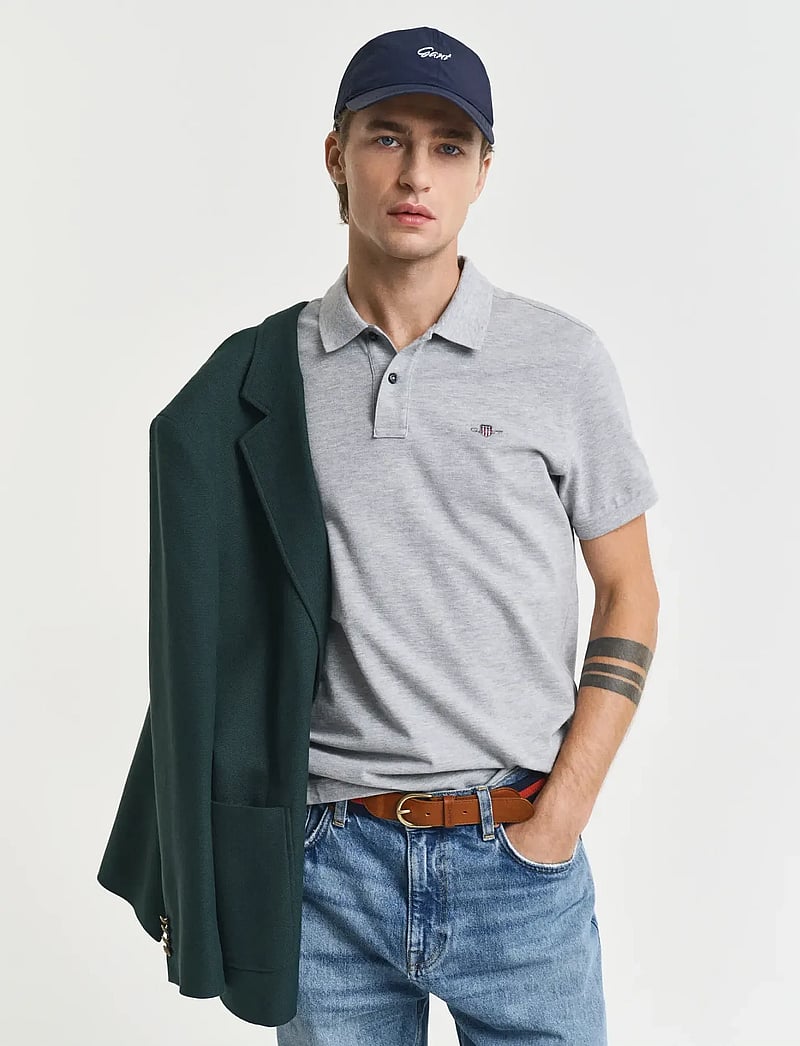 GANT - SLIM SHIELD SS PIQUE POLO - toppar & t-shirts - grey melange - 0