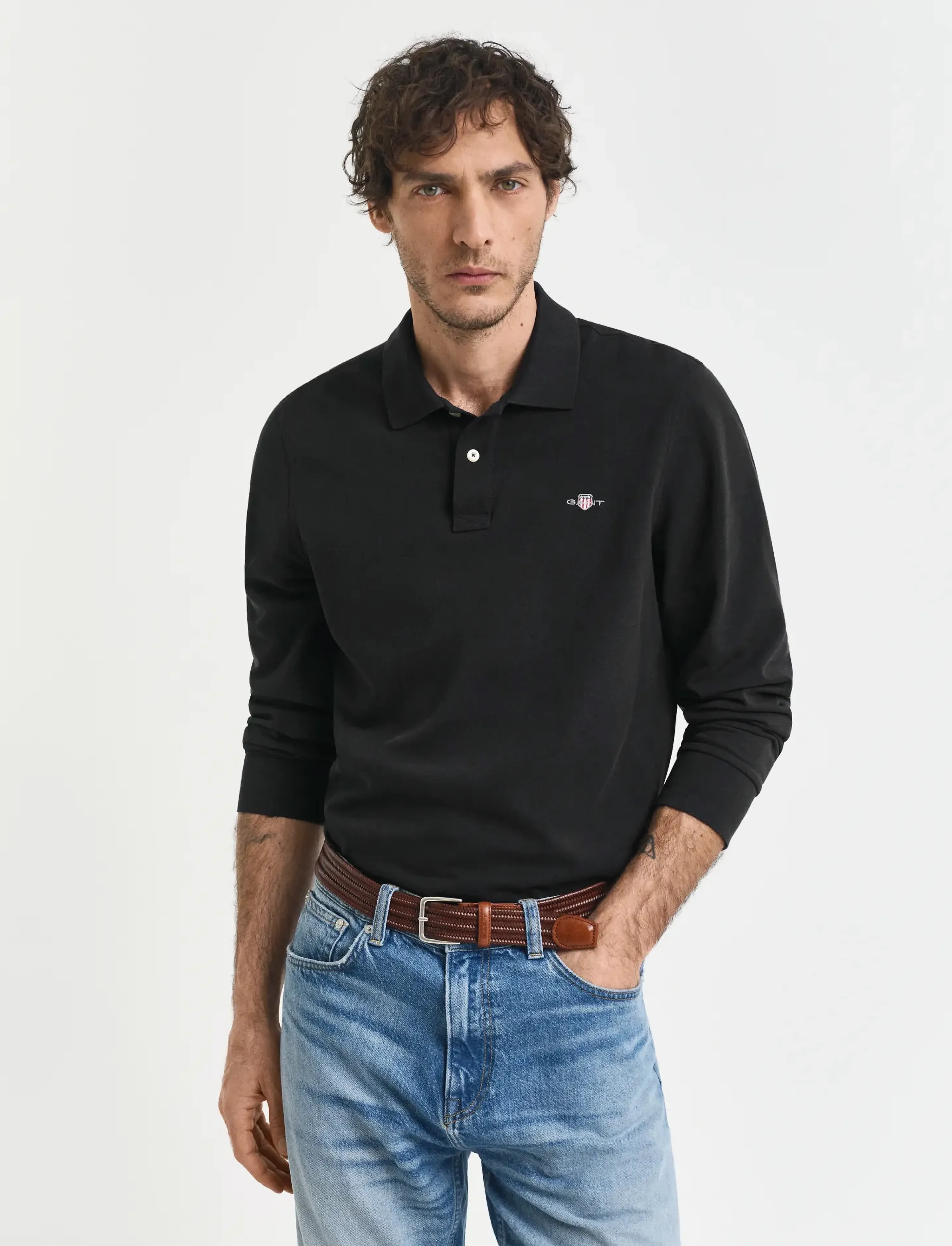Gant Long Sleeve Polo Shirt - Gant - BLACK / black