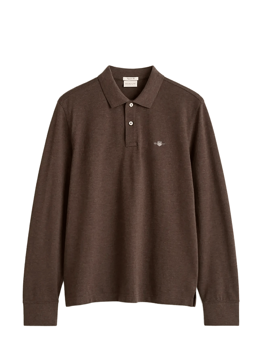 Gant - Long Sleeve Polo Shirt - pikkade varrukatega polod - black brown melange - 0