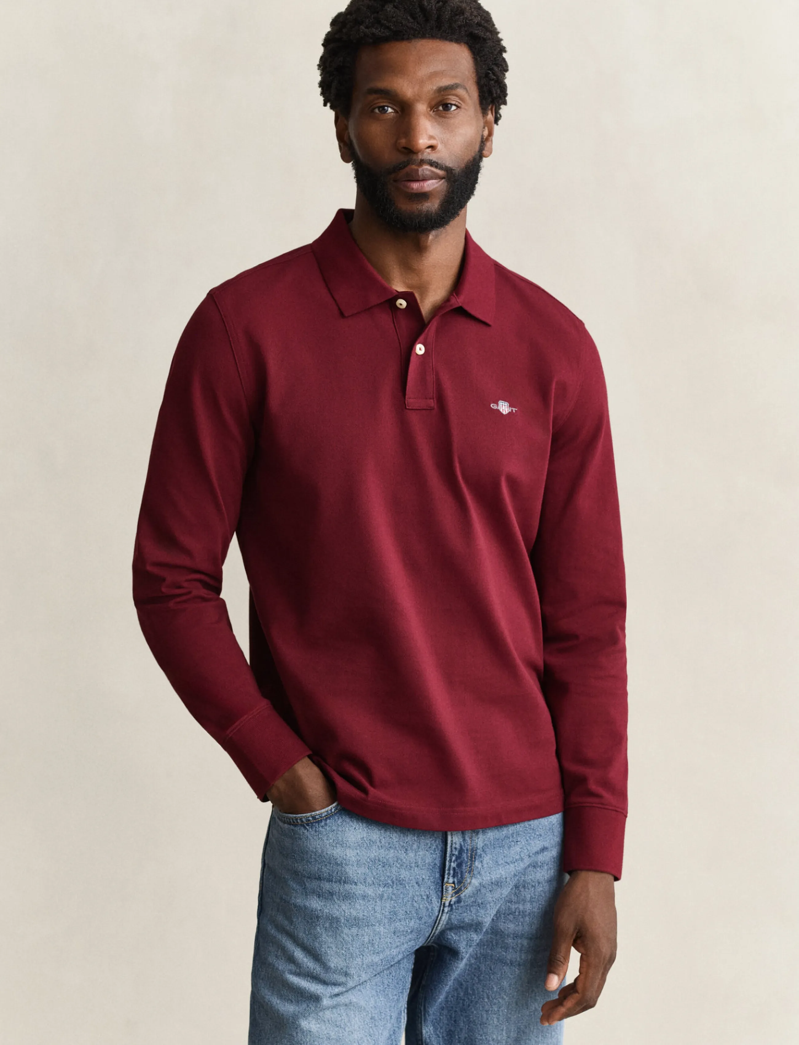 Gant Long Sleeve Polo Shirt - Kleidung - DEEP GRAPE WINE / burgundy