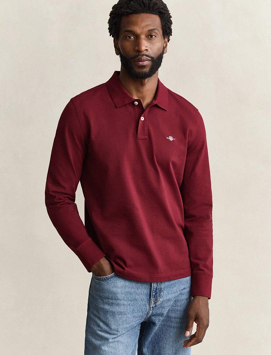 Gant - Long Sleeve Polo Shirt - pikkade varrukatega polod - deep grape wine - 0