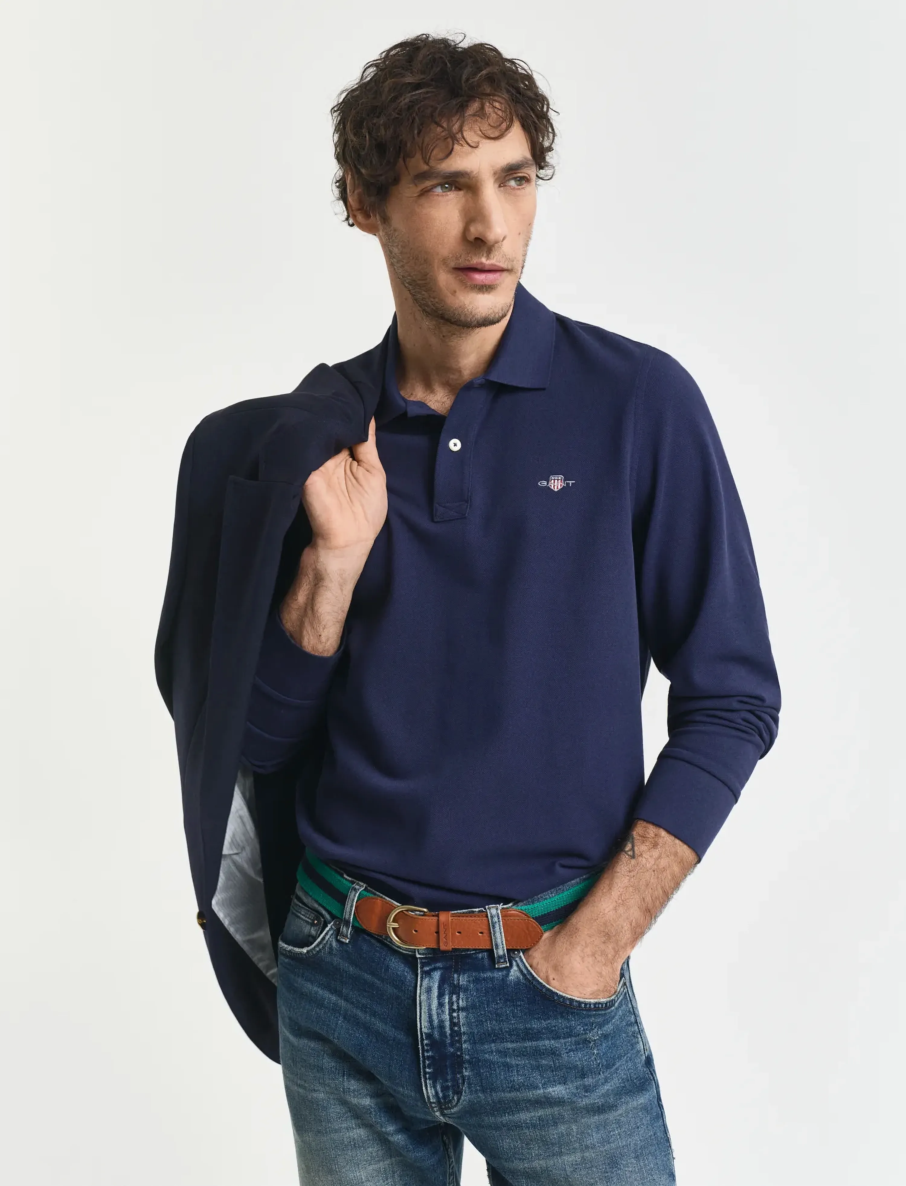 Gant Long Sleeve Polo Shirt - Gant - EVENING BLUE / navy