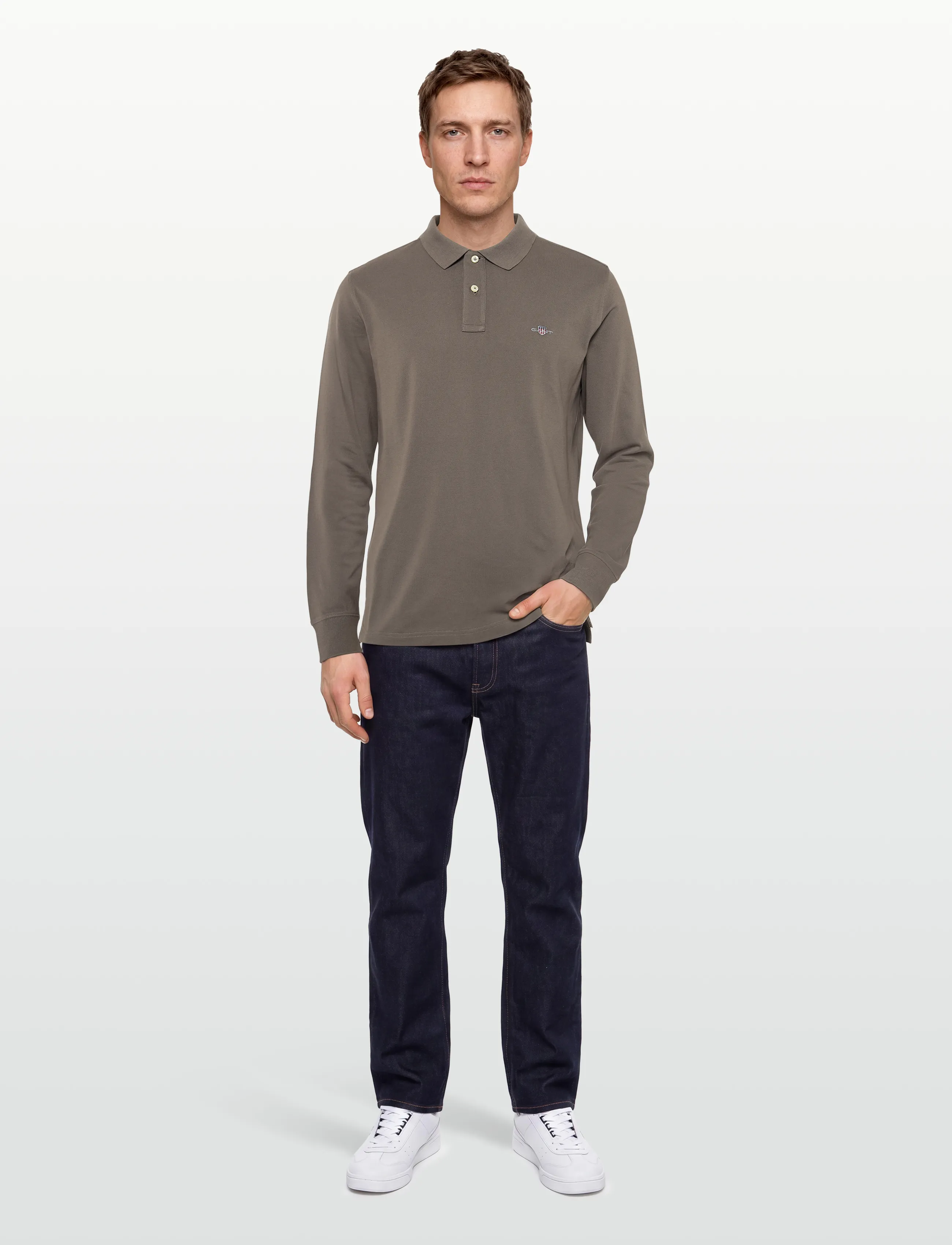 Gant Long Sleeve Polo Shirt, X3XL, Polos, Braun - Long-sleeved, Männerswear