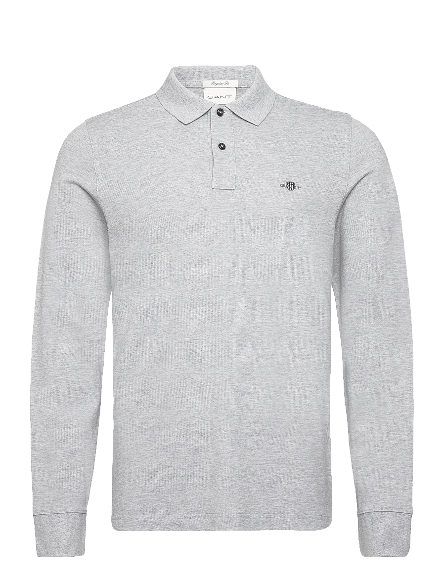 Gant - Long Sleeve Polo Shirt - langärmelig - grey melange - 1