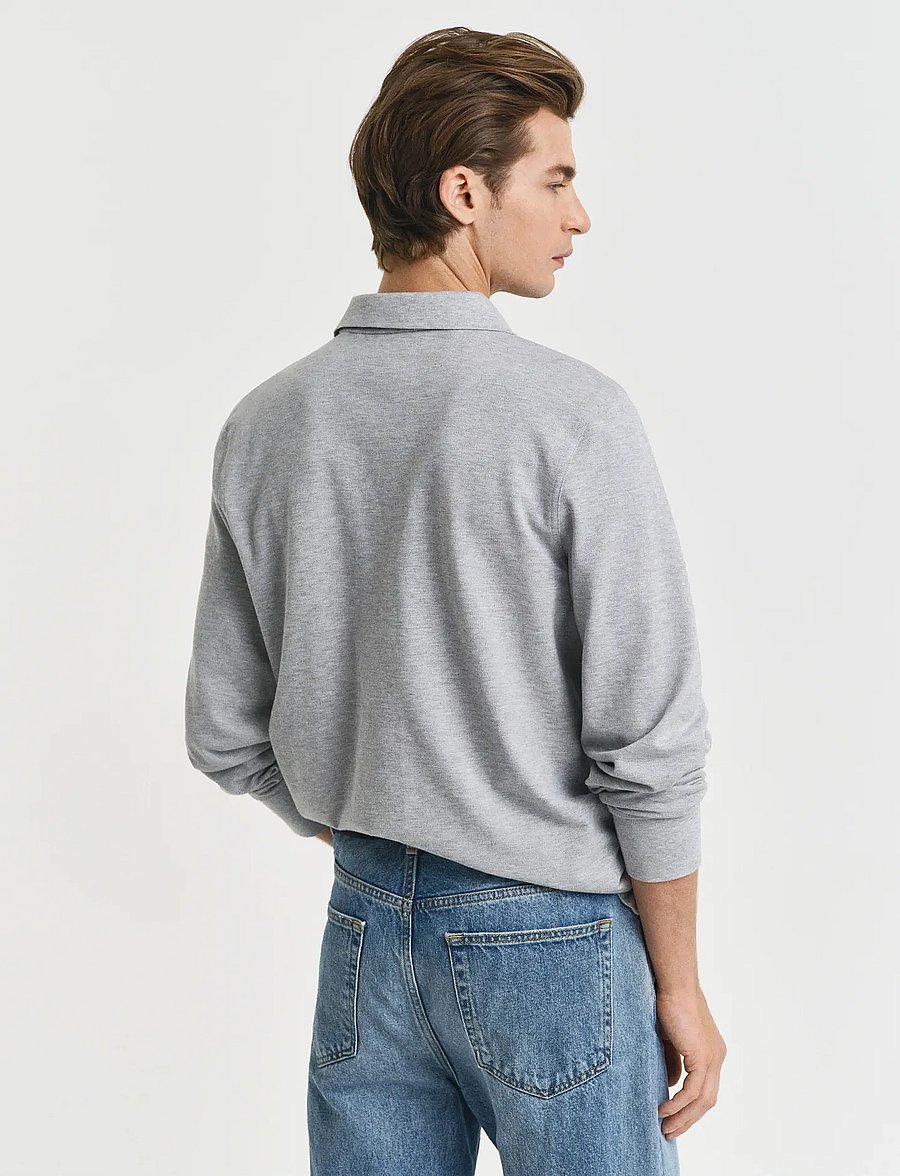 Gant - Long Sleeve Polo Shirt - langärmelig - grey melange - 3