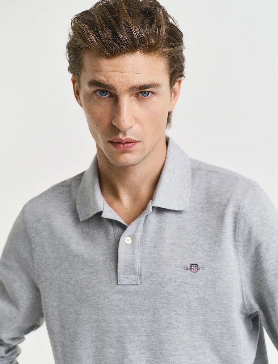 Gant - Long Sleeve Polo Shirt - langärmelig - grey melange - 4