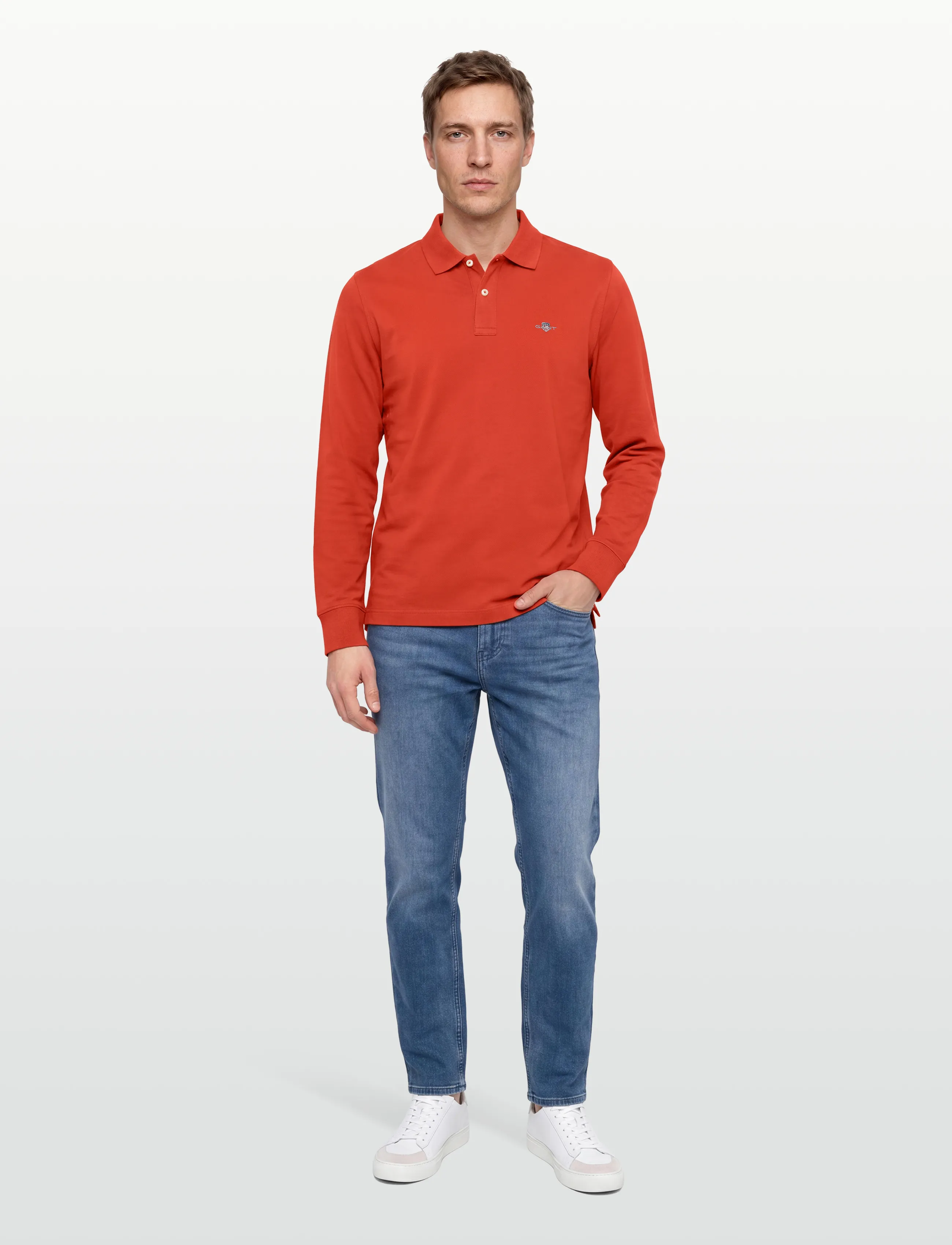Gant Long Sleeve Polo Shirt, XL, Polos, Orange - Long-sleeved, Männerswear