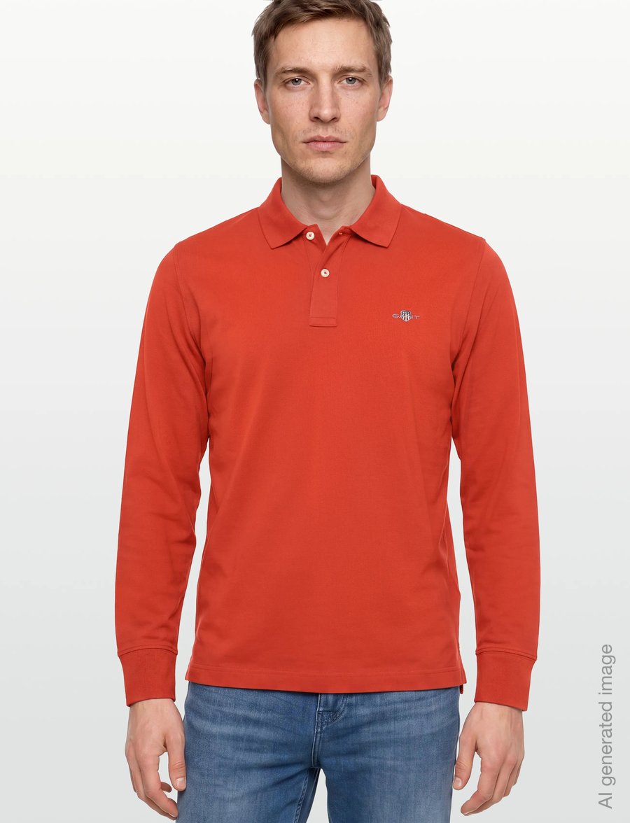 Gant - Long Sleeve Polo Shirt - long-sleeved polos - maple fire - 3
