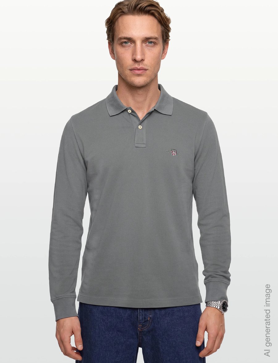 Gant - Long Sleeve Polo Shirt - langärmelig - mid grey - 3