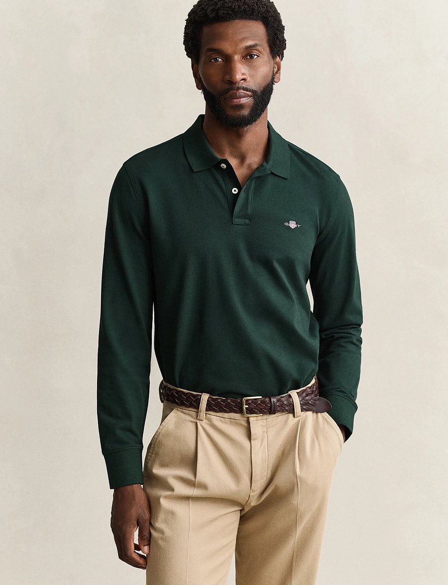Gant - Long Sleeve Polo Shirt - langärmelig - tartan green - 0