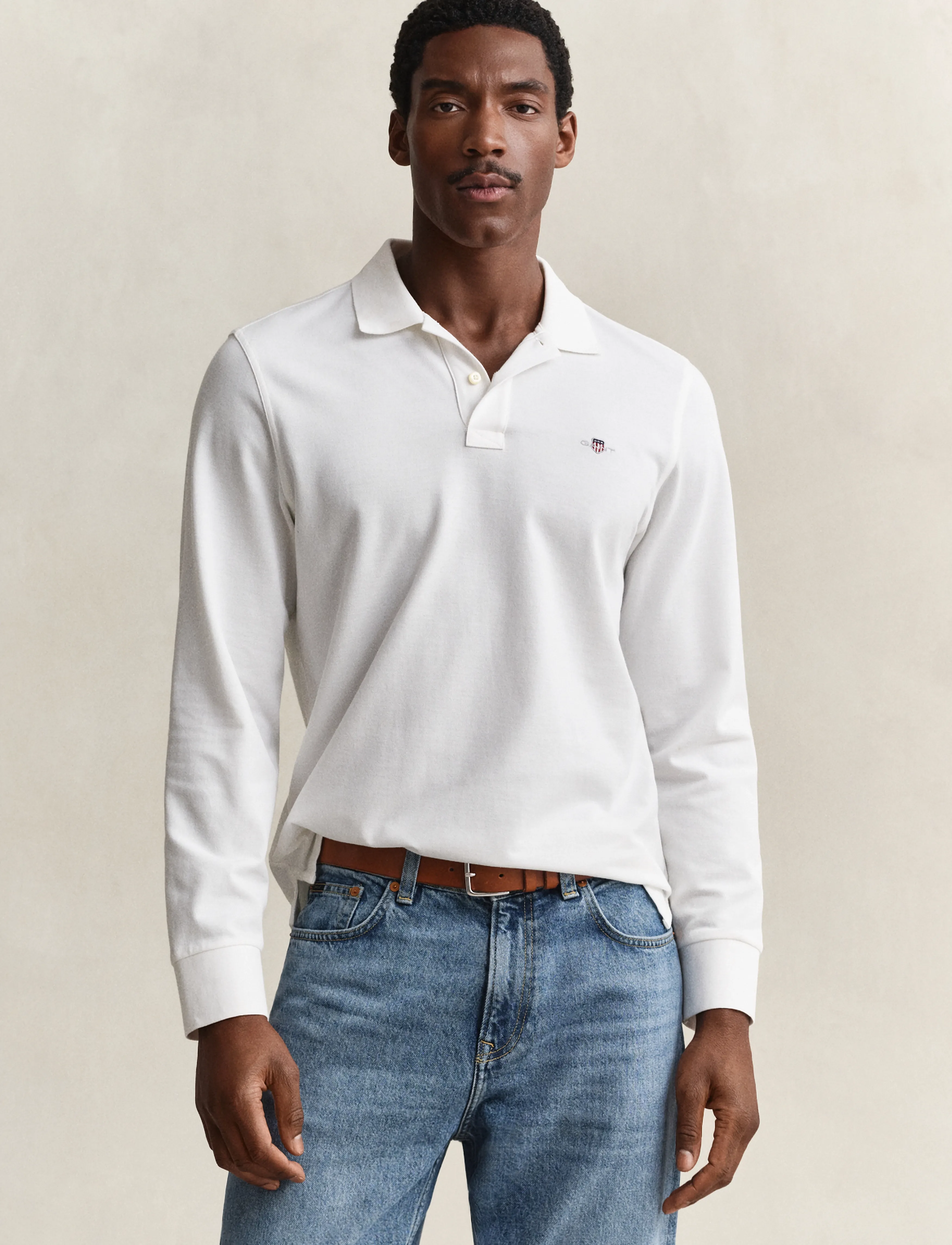 Gant Long Sleeve Polo Shirt, XL, Polos, Weiß - Long-sleeved, Männerswear