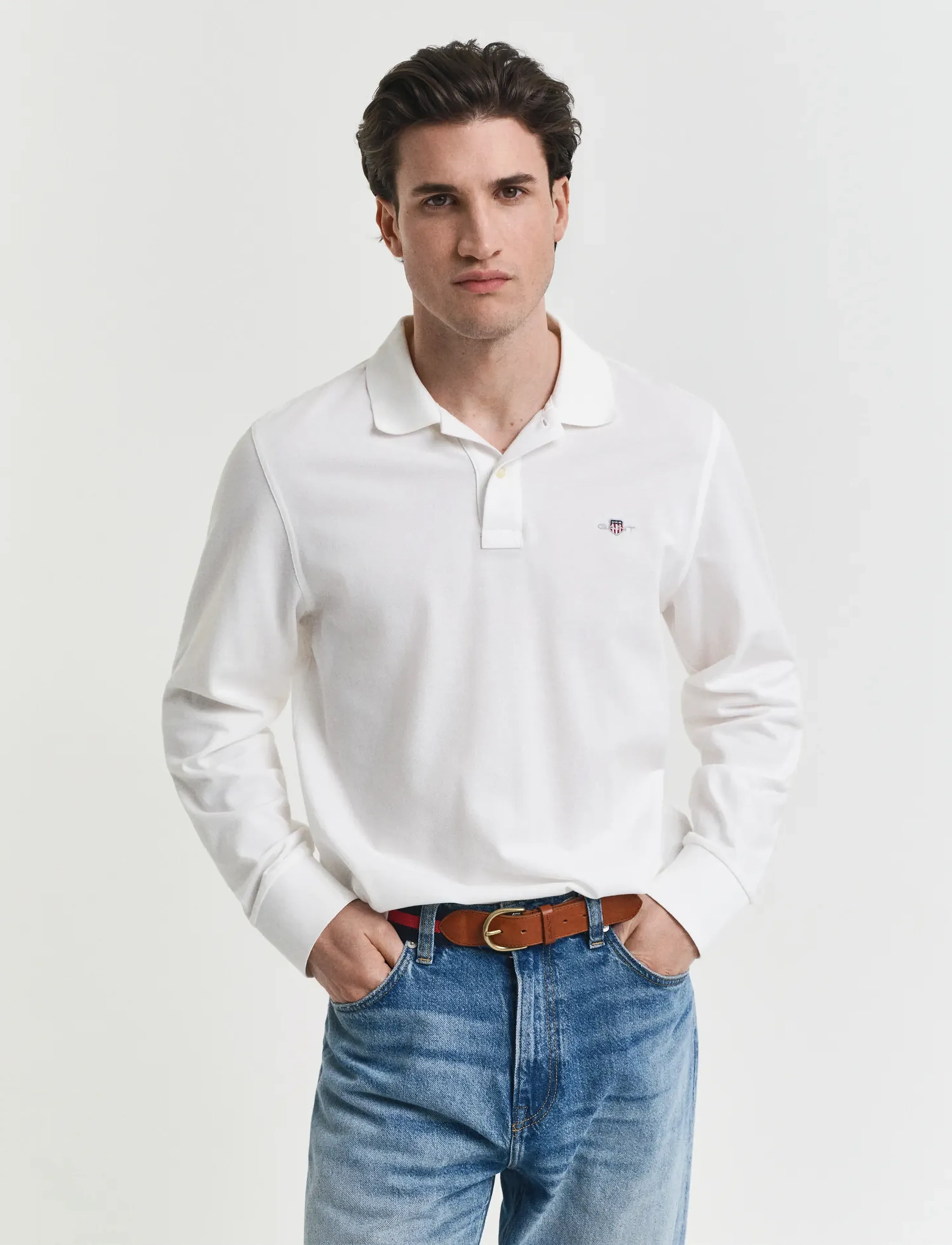 Gant Long Sleeve Polo Shirt - Gant - WHITE / white